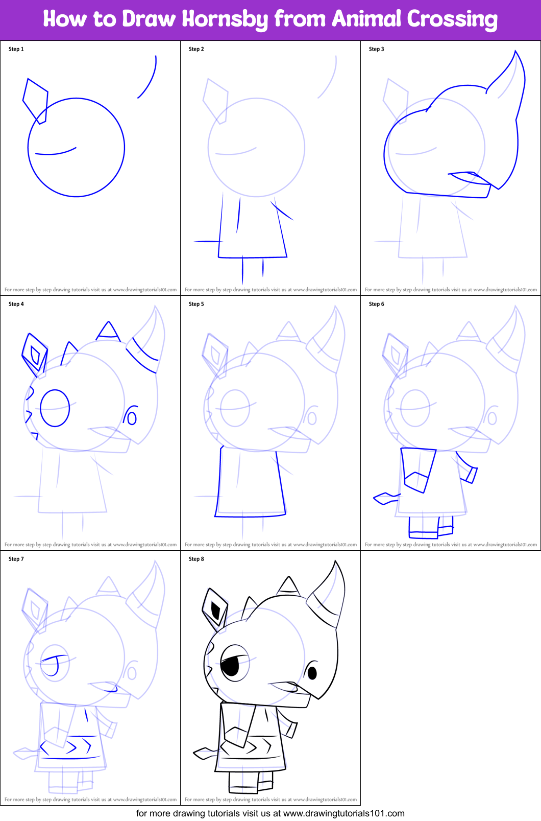 How to Draw Hornsby from Animal Crossing printable step by step drawing  sheet : 