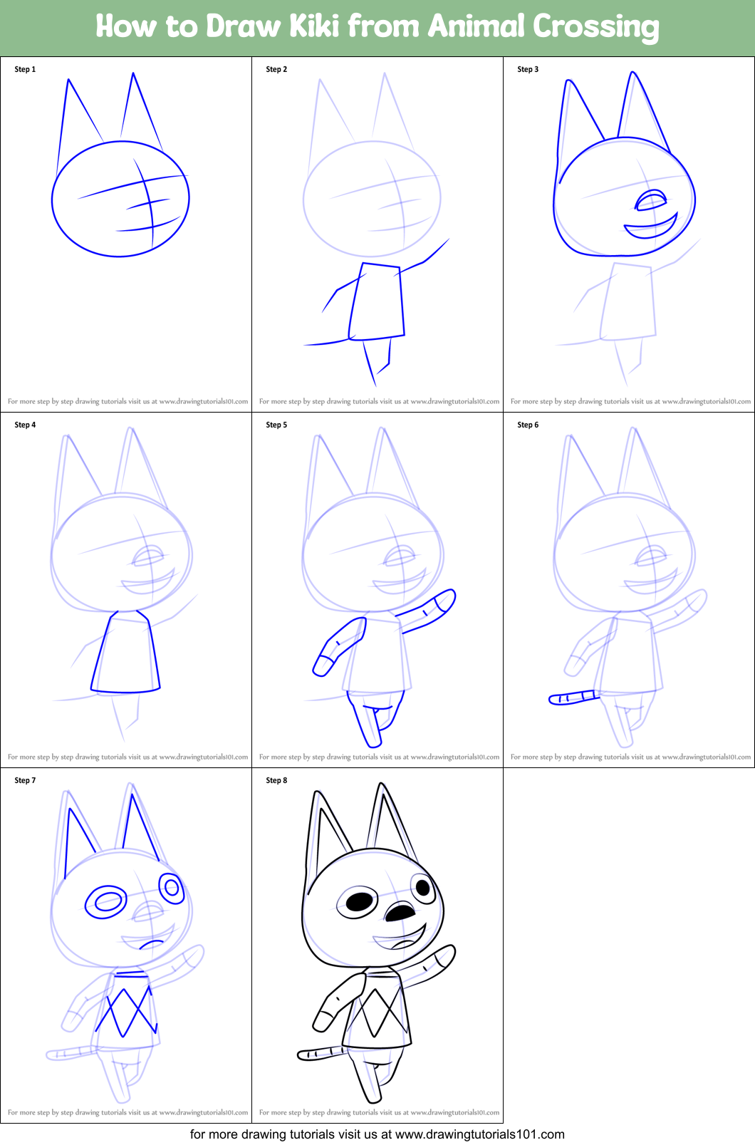 How to Draw Kiki from Animal Crossing printable step by step drawing