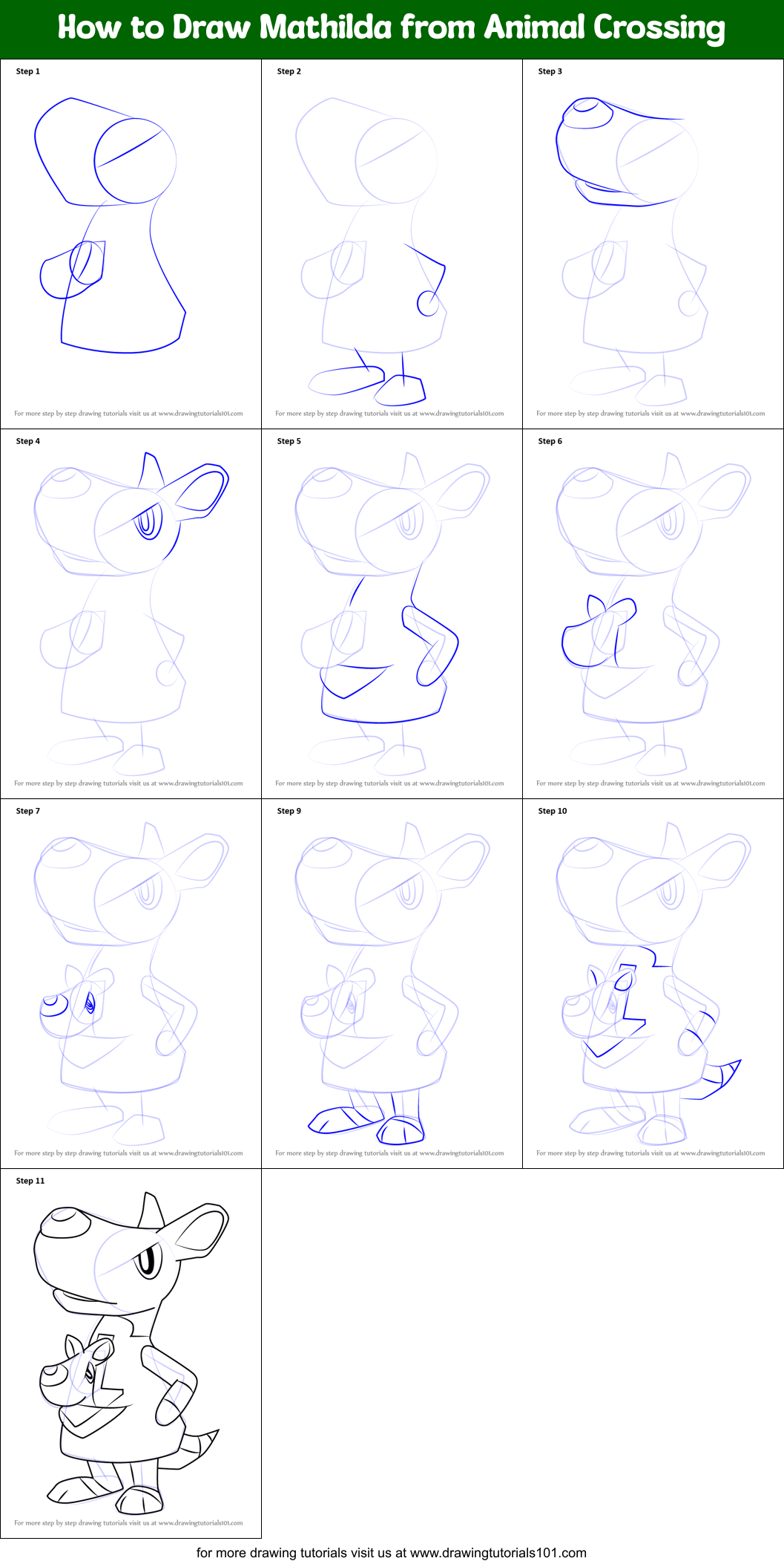 How to Draw Mathilda from Animal Crossing printable step by step ...