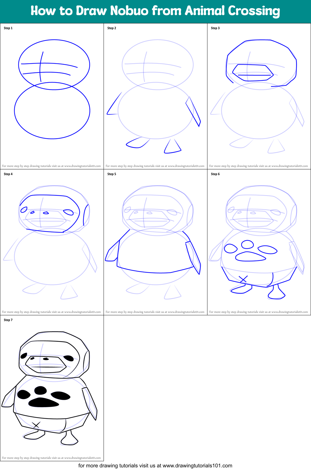 How to Draw Nobuo from Animal Crossing printable step by step drawing