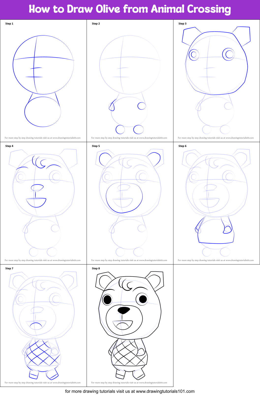 How to Draw Olive from Animal Crossing printable step by step drawing ...