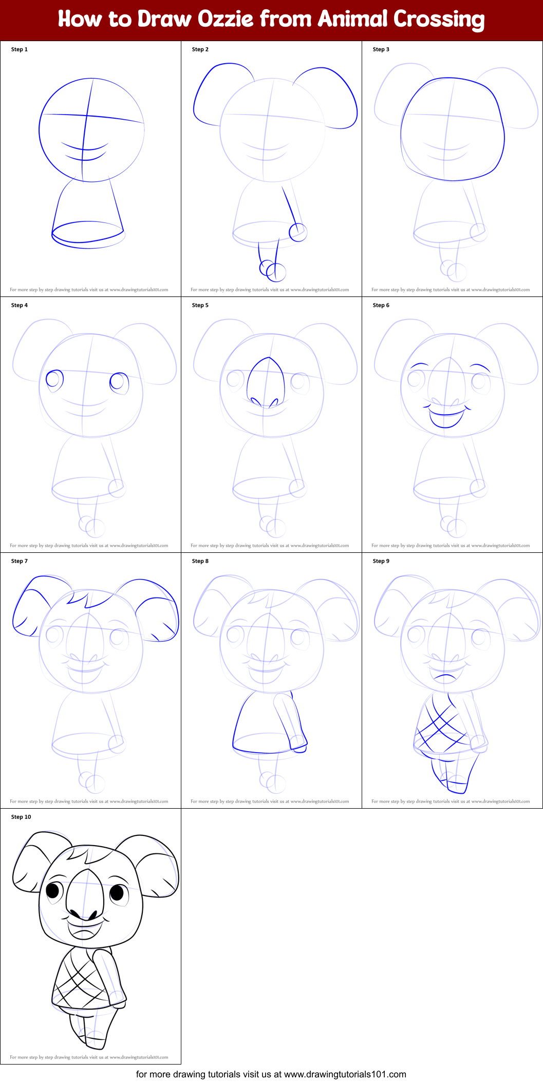How to Draw Ozzie from Animal Crossing printable step by step drawing ...