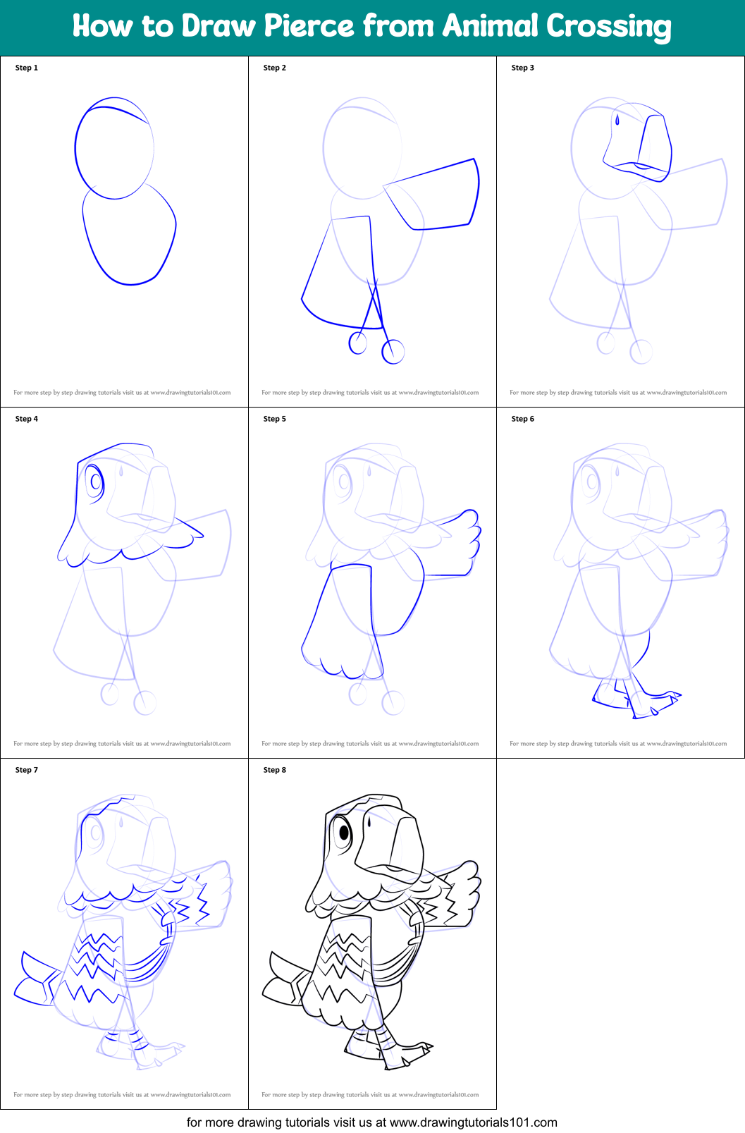 How to Draw Pierce from Animal Crossing printable step by step drawing ...