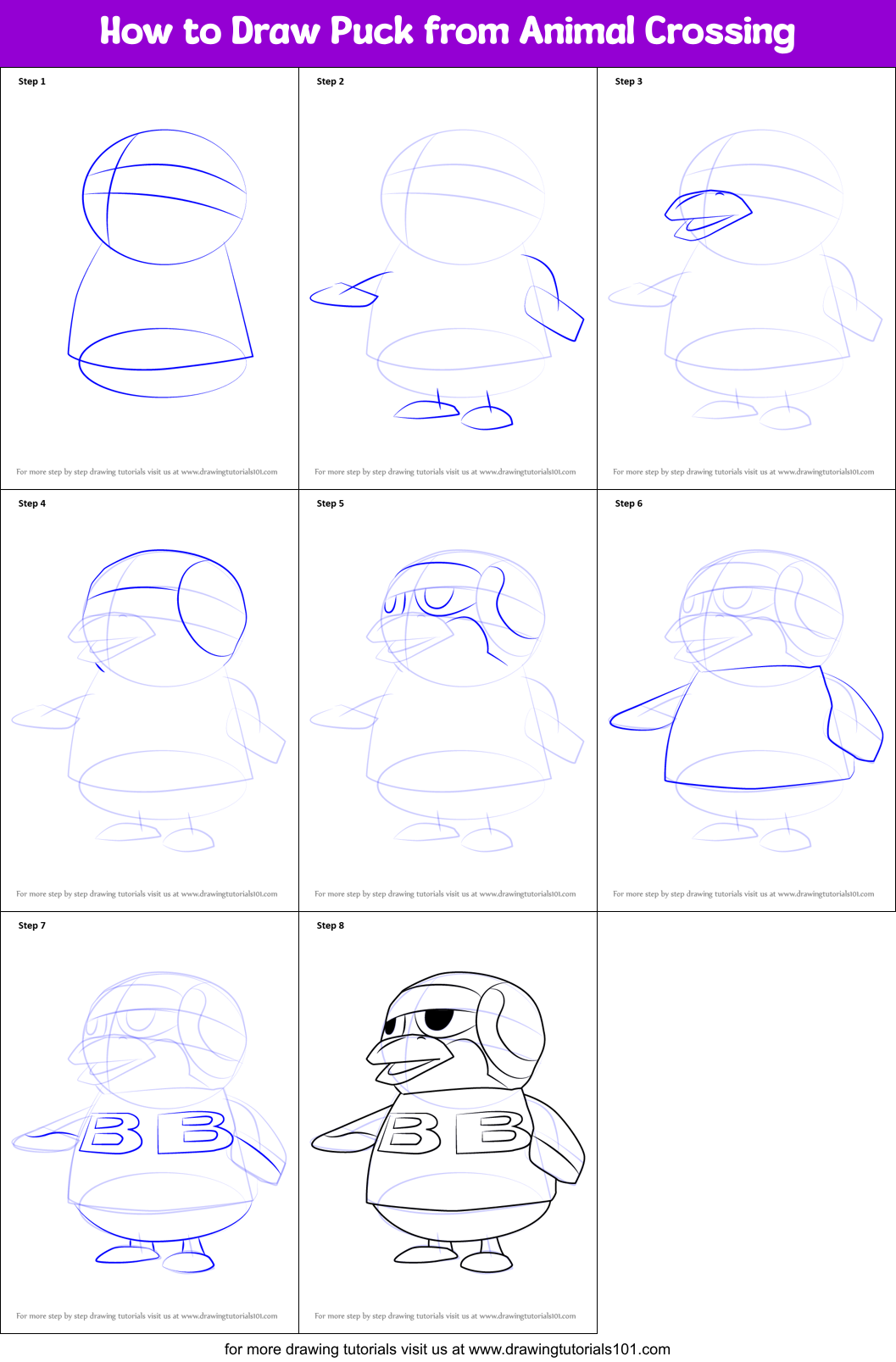 How to Draw Puck from Animal Crossing printable step by step drawing