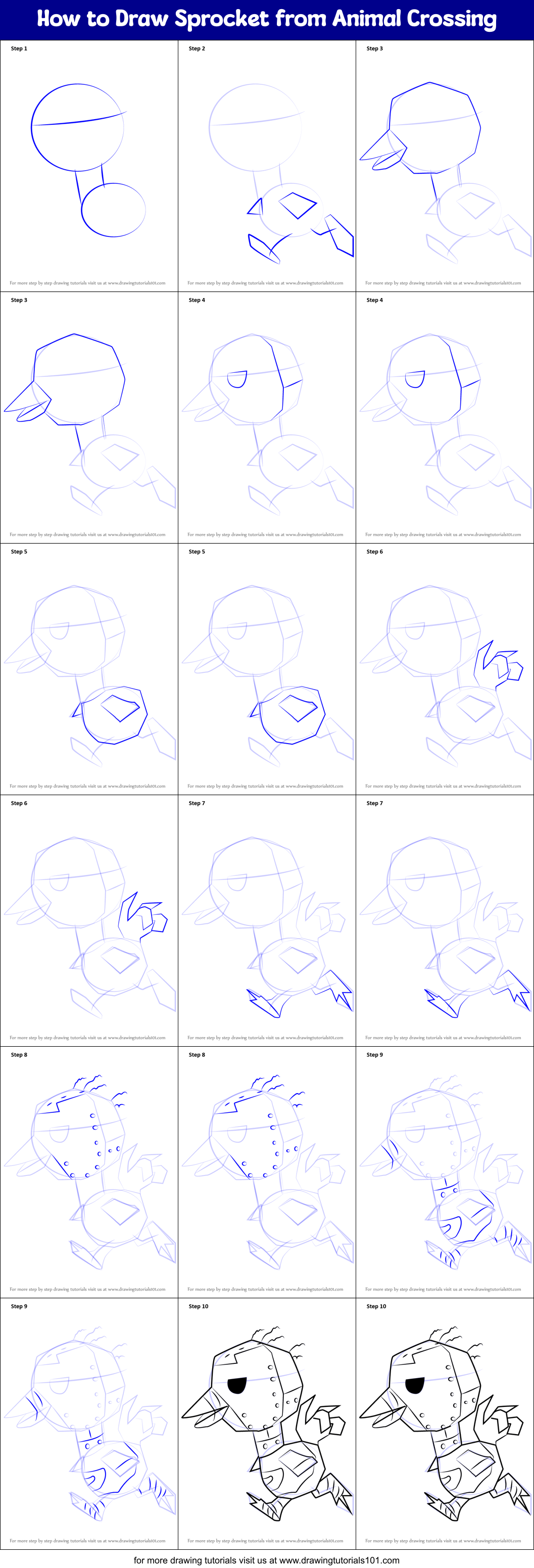 How to Draw Sprocket from Animal Crossing printable step by step ...