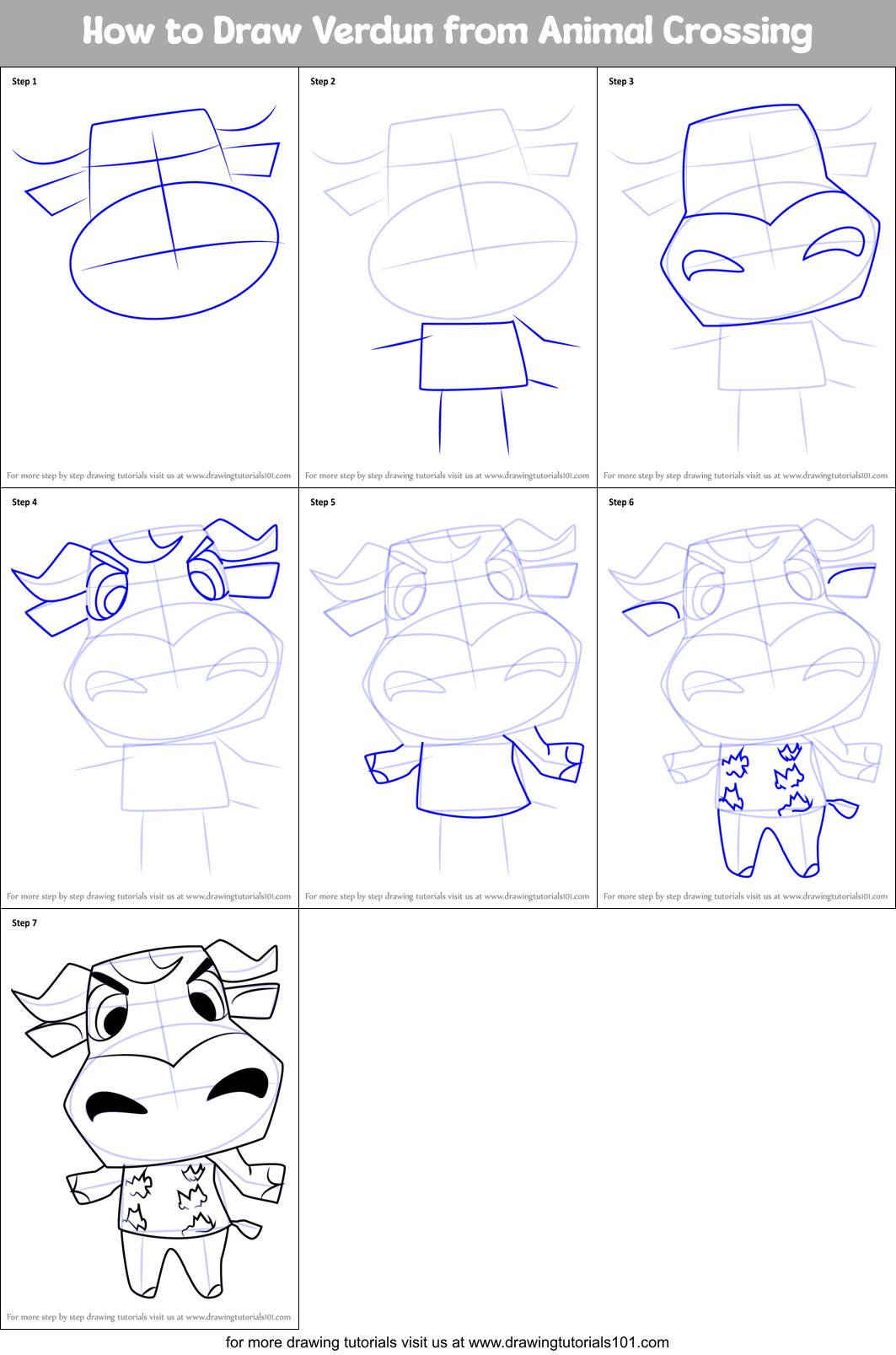 How to Draw Verdun from Animal Crossing printable step by step drawing ...