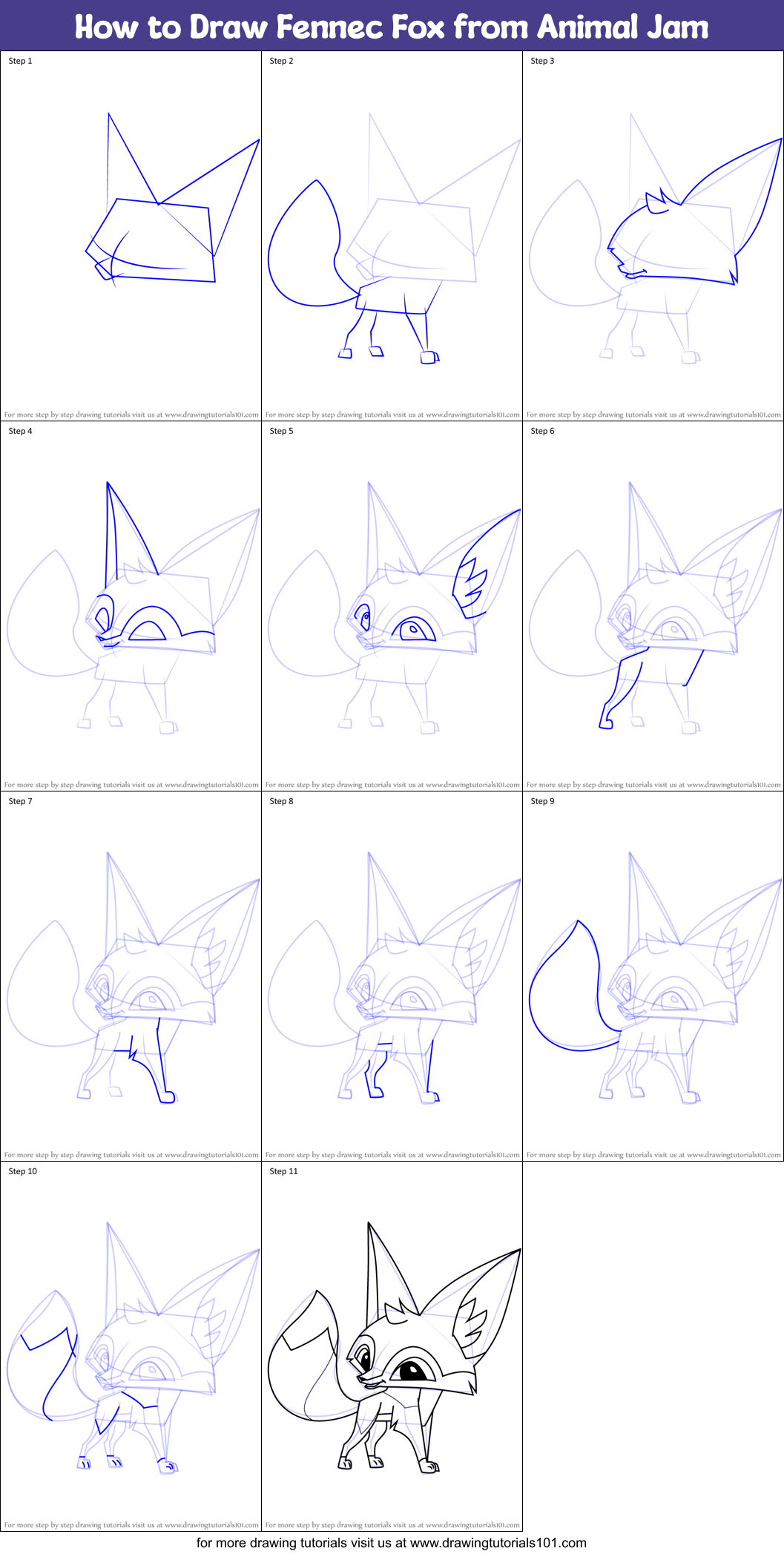 How to Draw Fennec Fox from Animal Jam printable step by step drawing