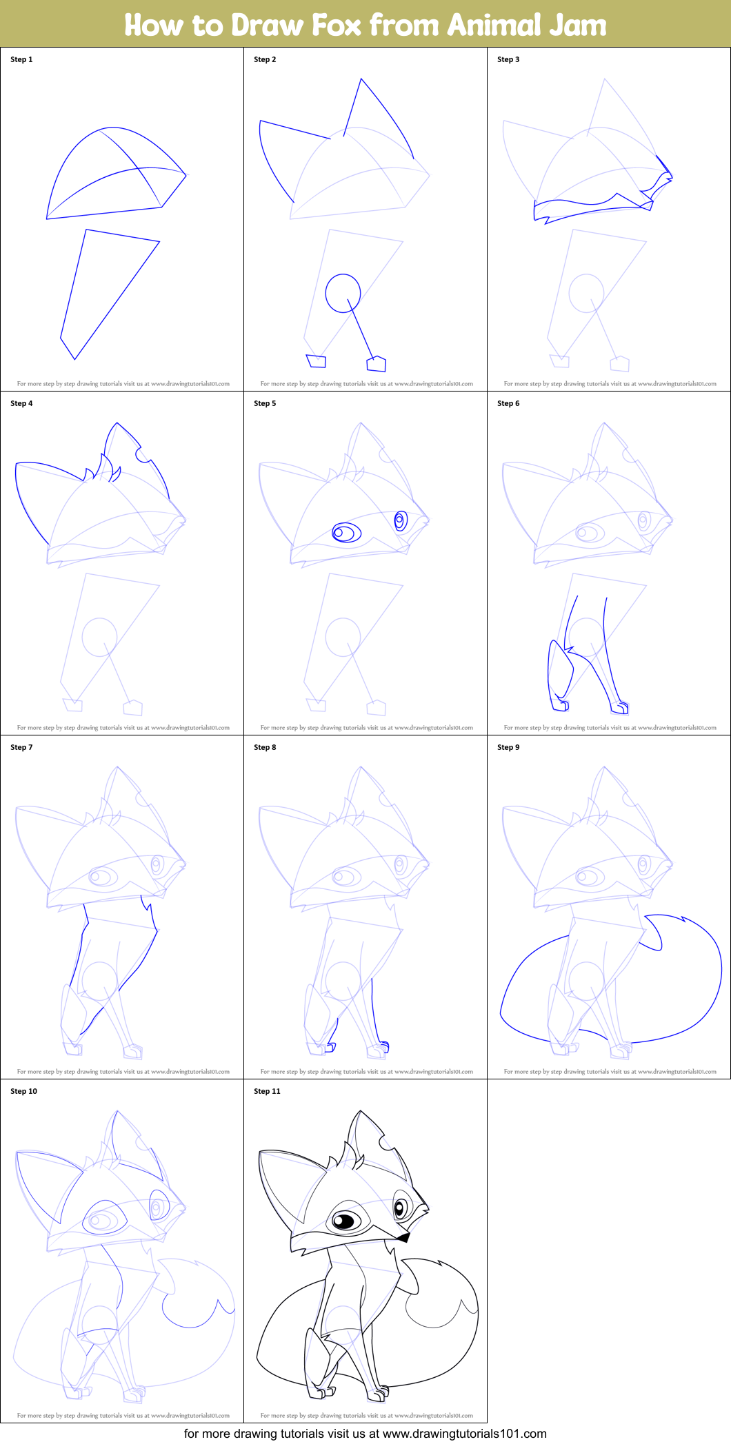 How to Draw Fox from Animal Jam printable step by step drawing sheet