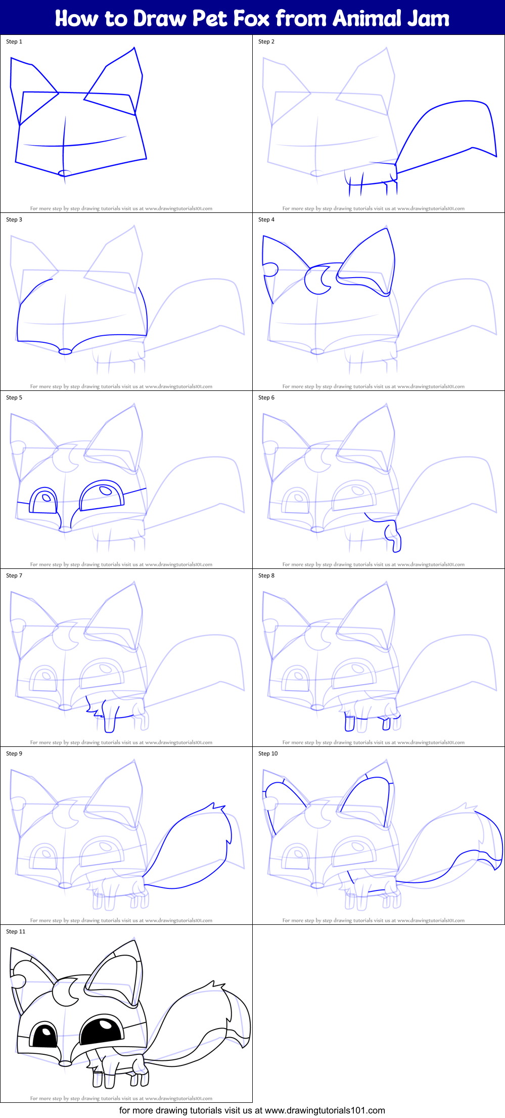 How to Draw Pet Fox from Animal Jam printable step by step drawing