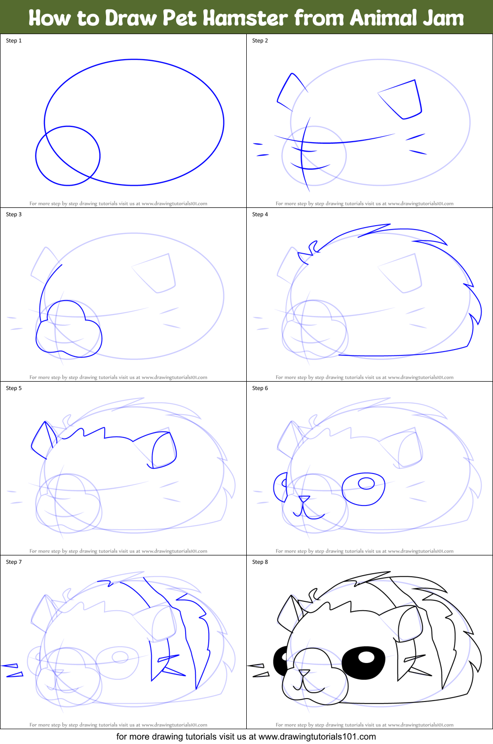 How to Draw Pet Hamster from Animal Jam printable step by step drawing ...