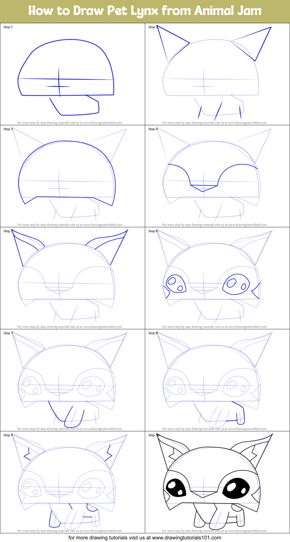 How to Draw Pet Lynx from Animal Jam printable step by step drawing ...