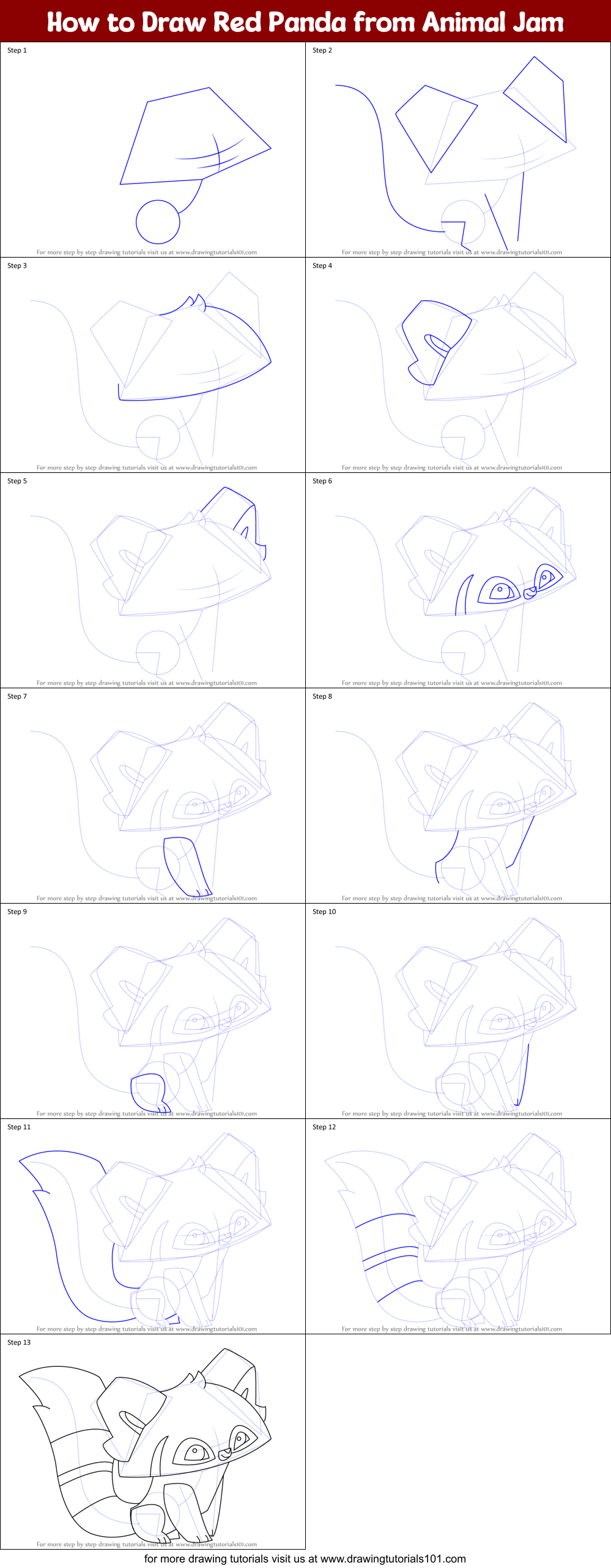 How to Draw Red Panda from Animal Jam printable step by step drawing ...