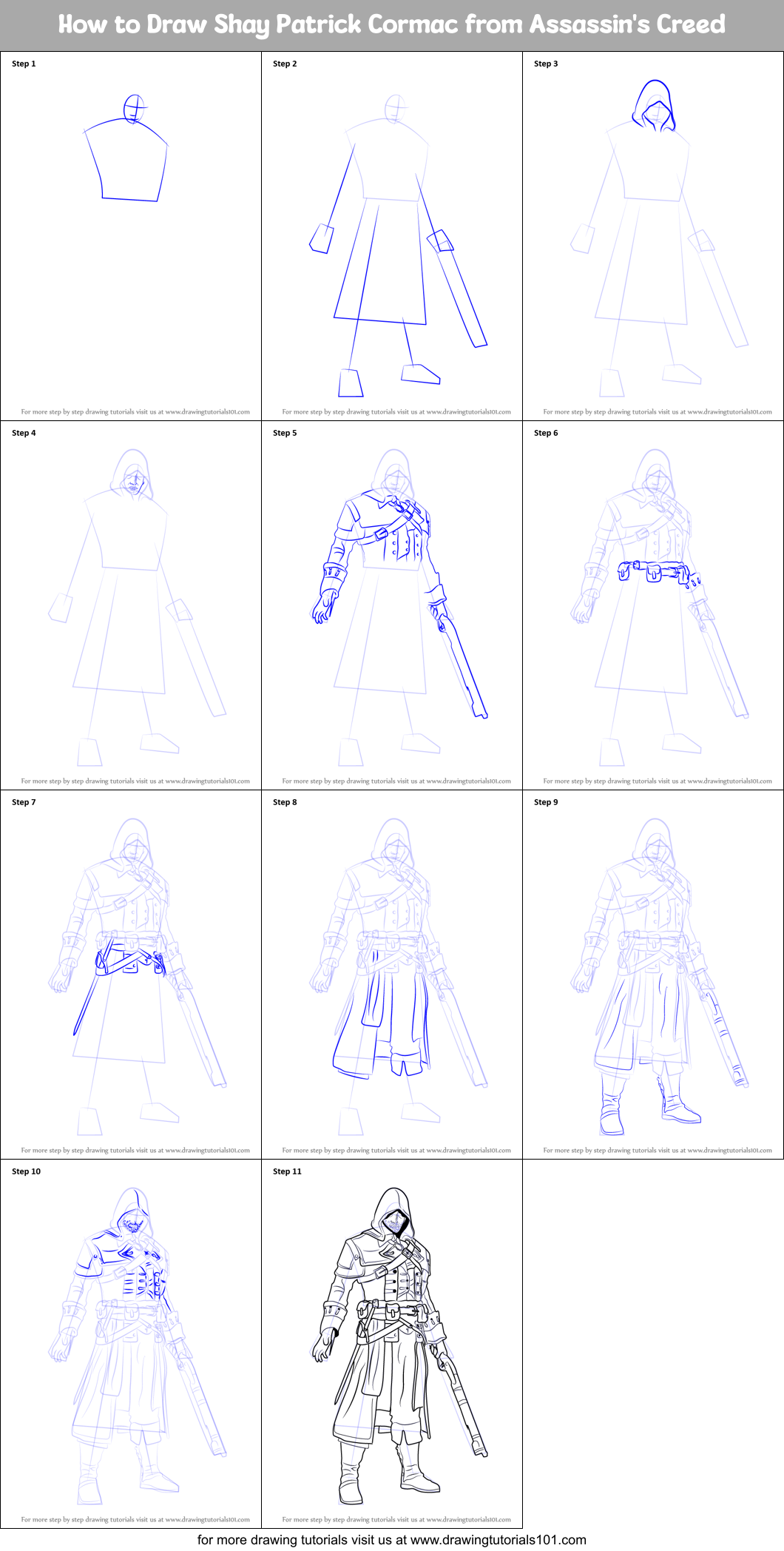 How to Draw Shay Patrick Cormac from Assassin's Creed printable step by