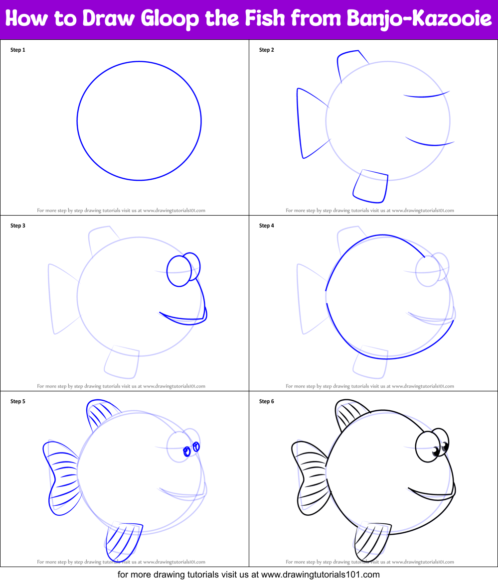 How to Draw Gloop the Fish from Banjo-Kazooie printable step by step ...