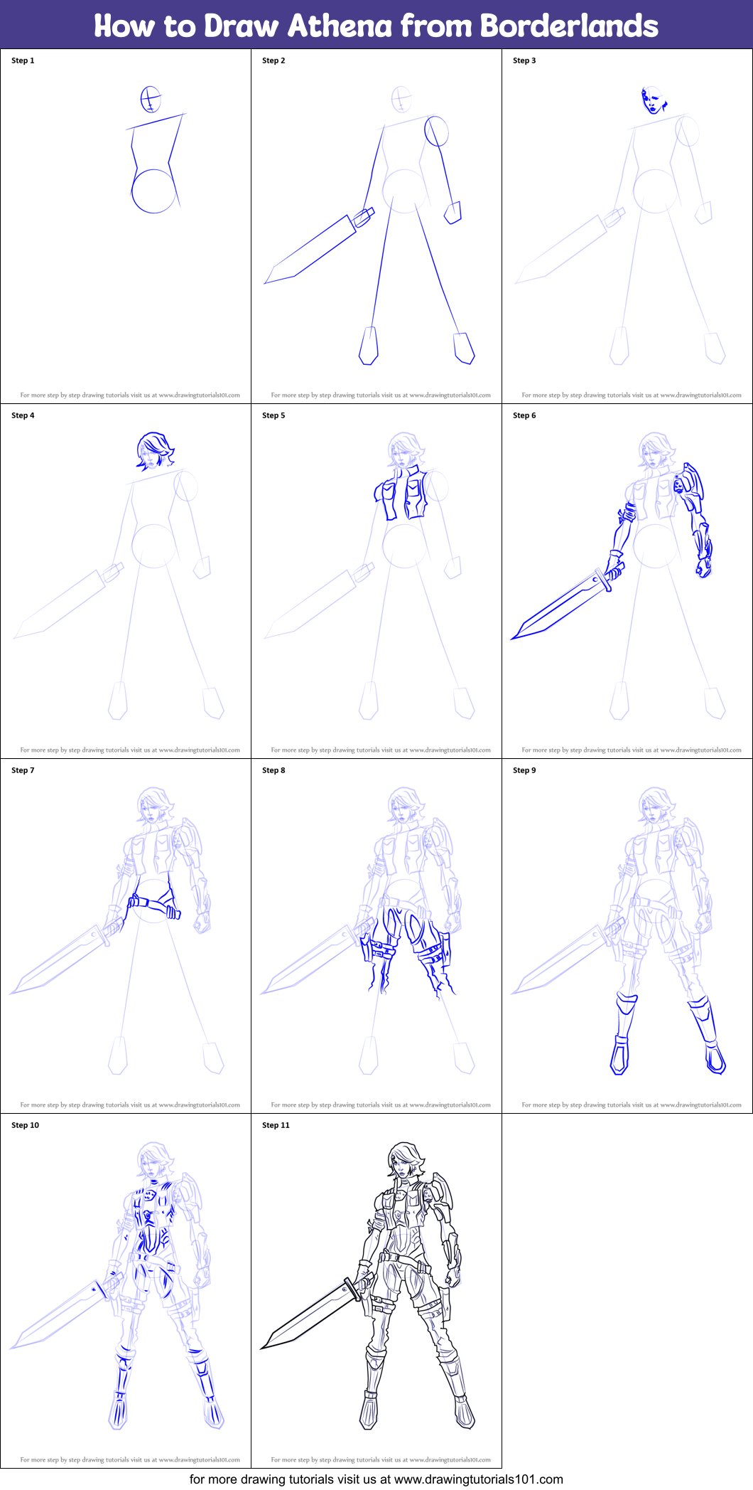 How to Draw Athena from Borderlands printable step by step drawing ...