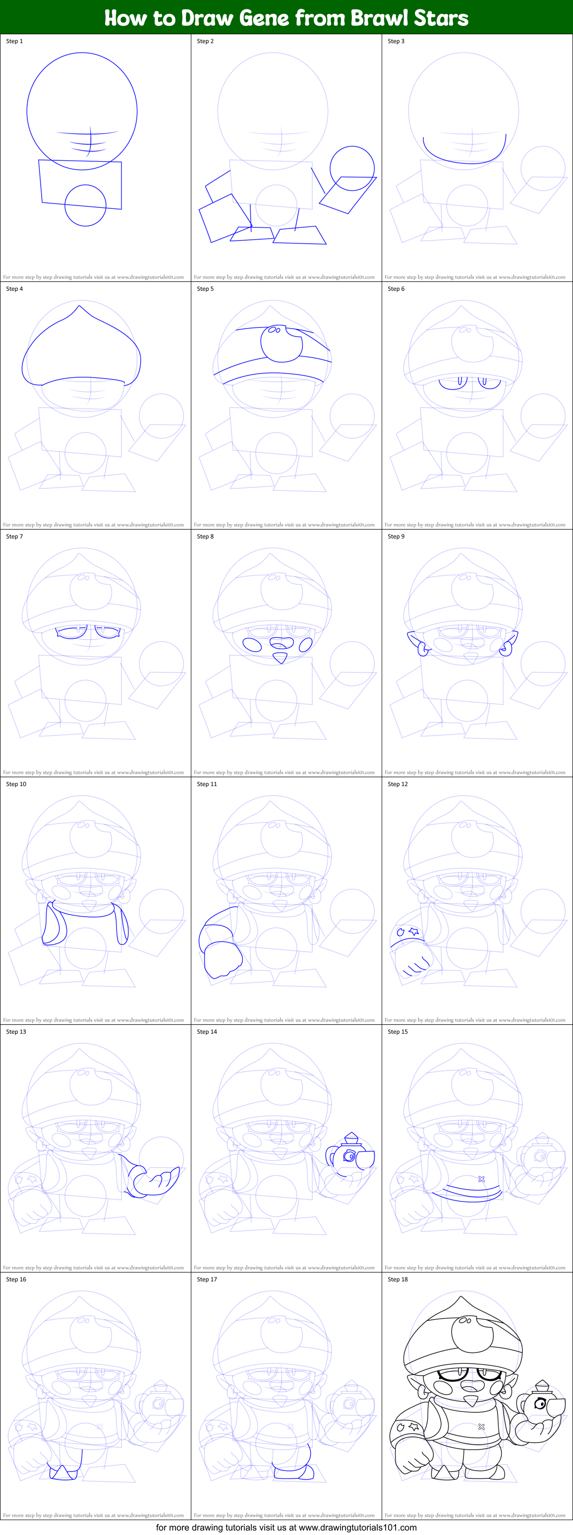 How to Draw Gene from Brawl Stars printable step by step drawing sheet ...