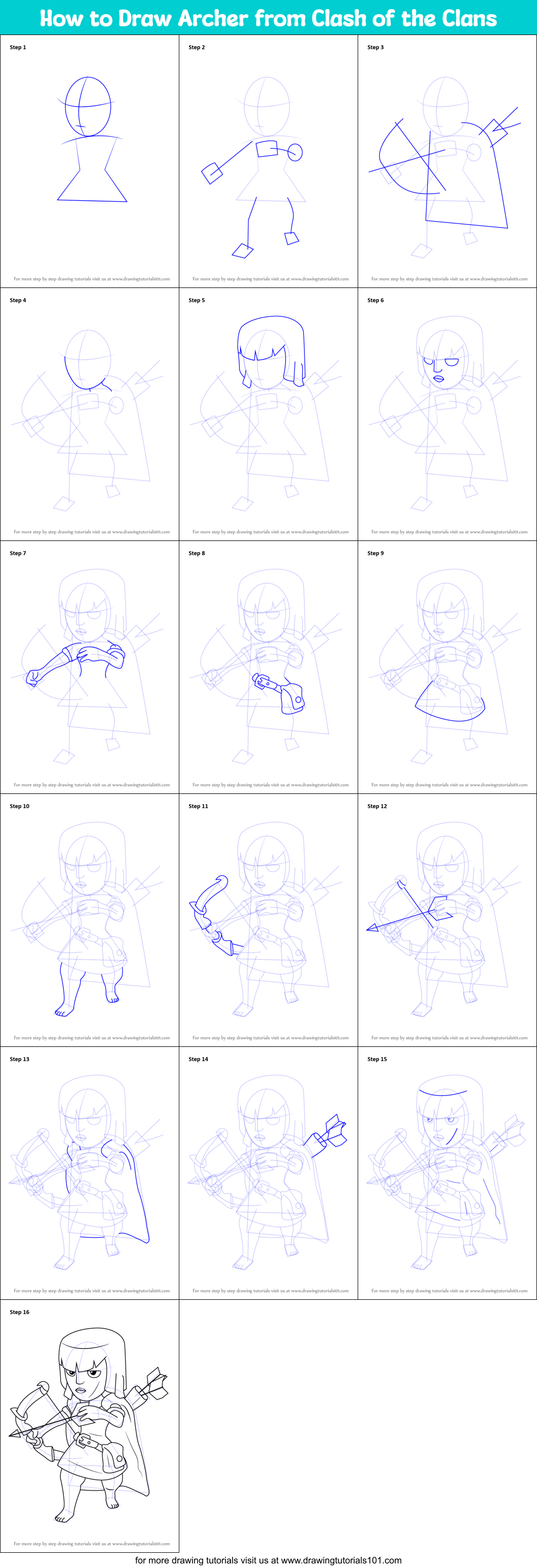 How to Draw Archer from Clash of the Clans printable step by step ...