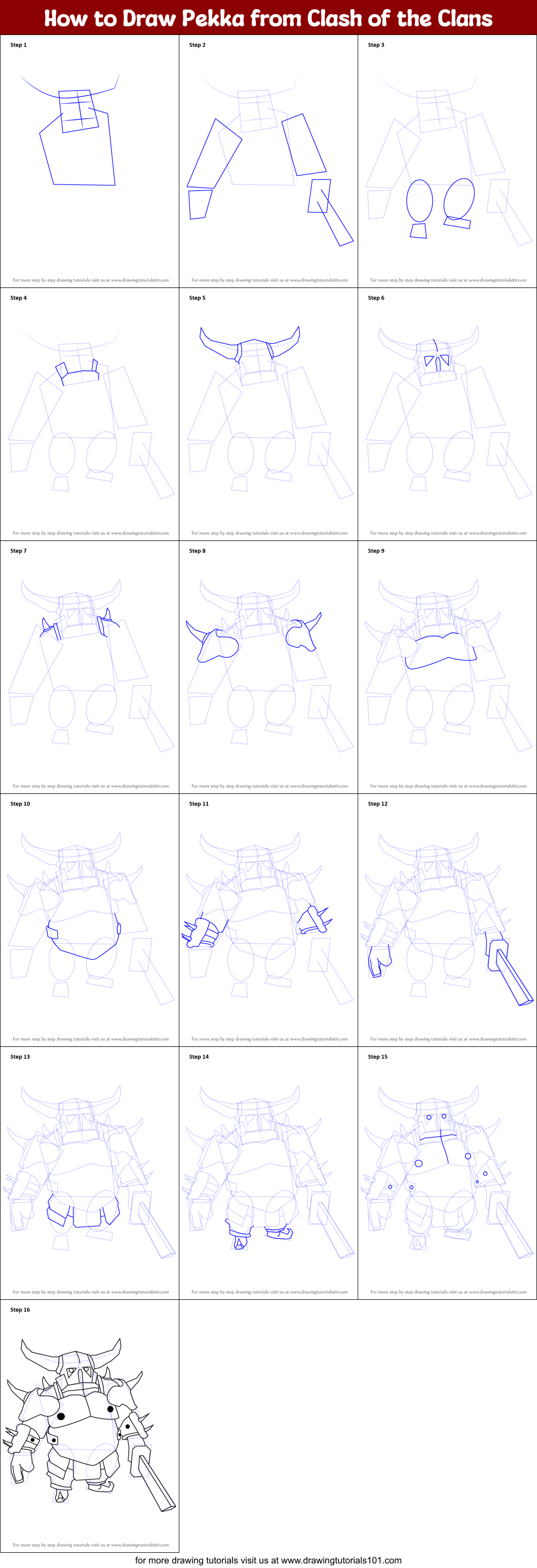 How to Draw Pekka from Clash of the Clans printable step by step ...