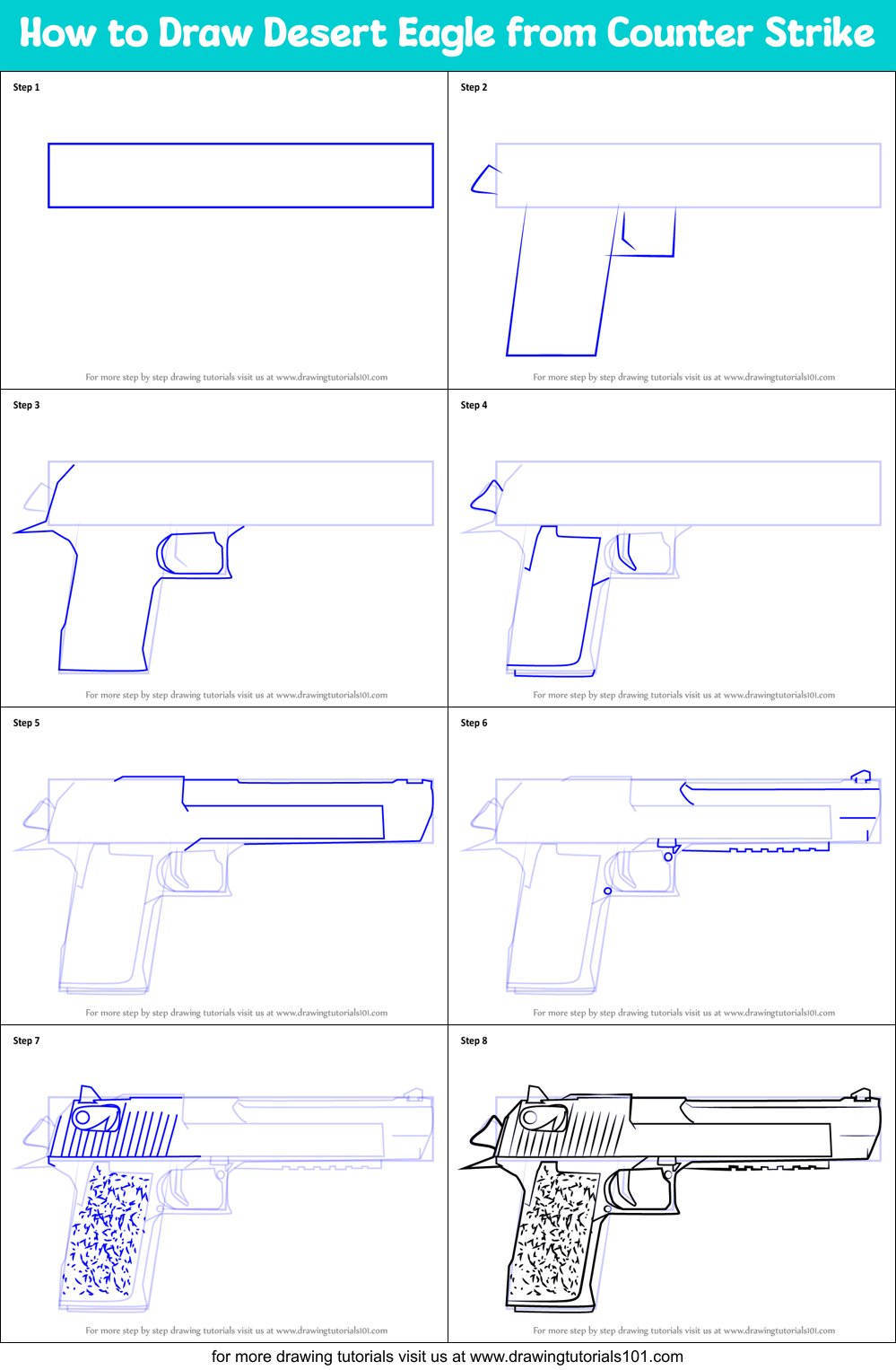 How to Draw Desert Eagle from Counter Strike printable step by step ...