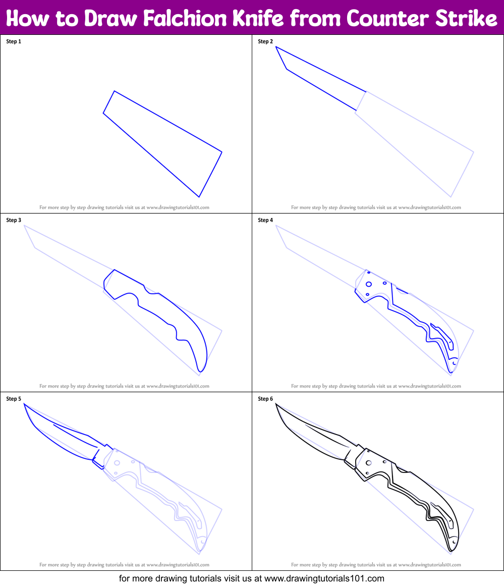 How to Draw Falchion Knife from Counter Strike printable step by step ...