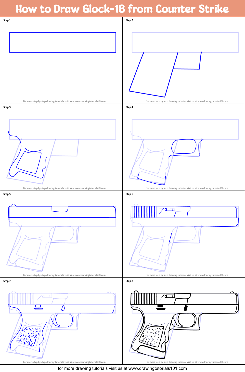  How To Draw A Glock 18 Step By Step  Don t miss out 