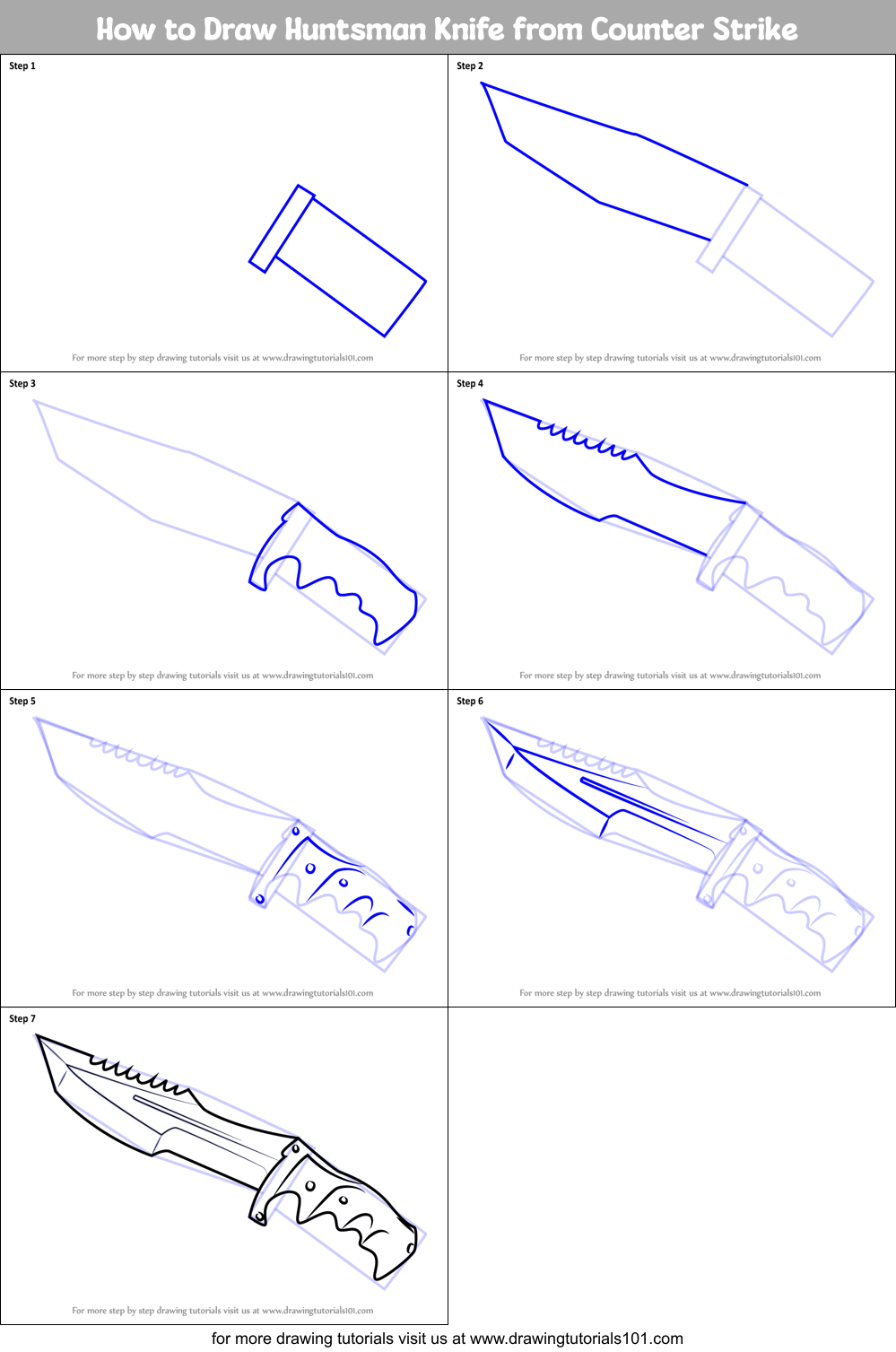 How to Draw Huntsman Knife from Counter Strike printable step by step ...