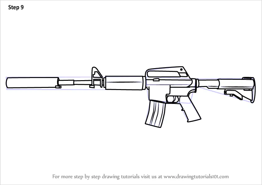 Step by Step How to Draw M4A1 from Counter Strike