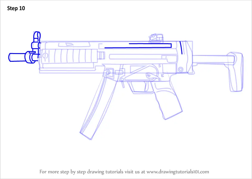 Step by Step How to Draw MP5 from Counter Strike