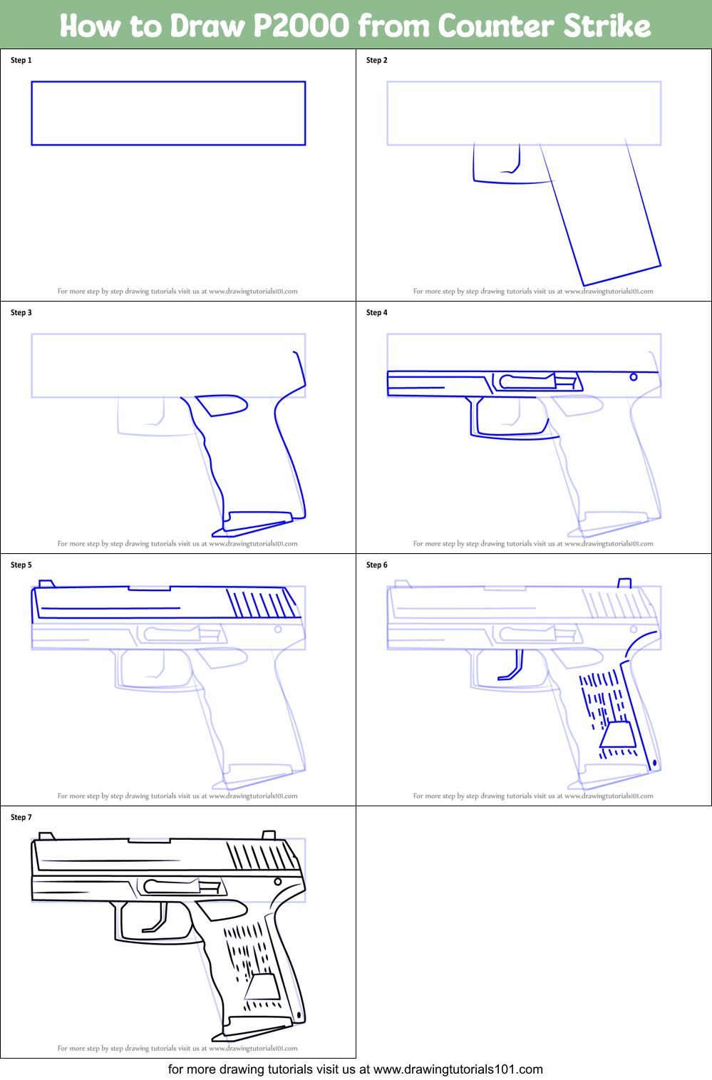 How to Draw P2000 from Counter Strike printable step by step drawing ...