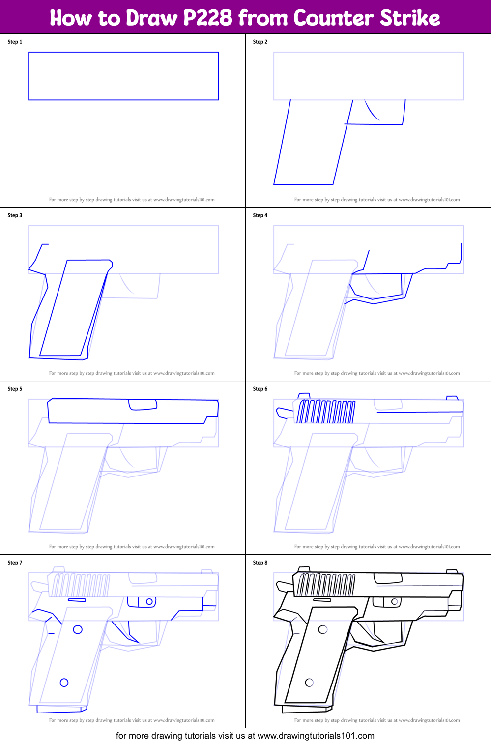 How to Draw P228 from Counter Strike printable step by step drawing ...