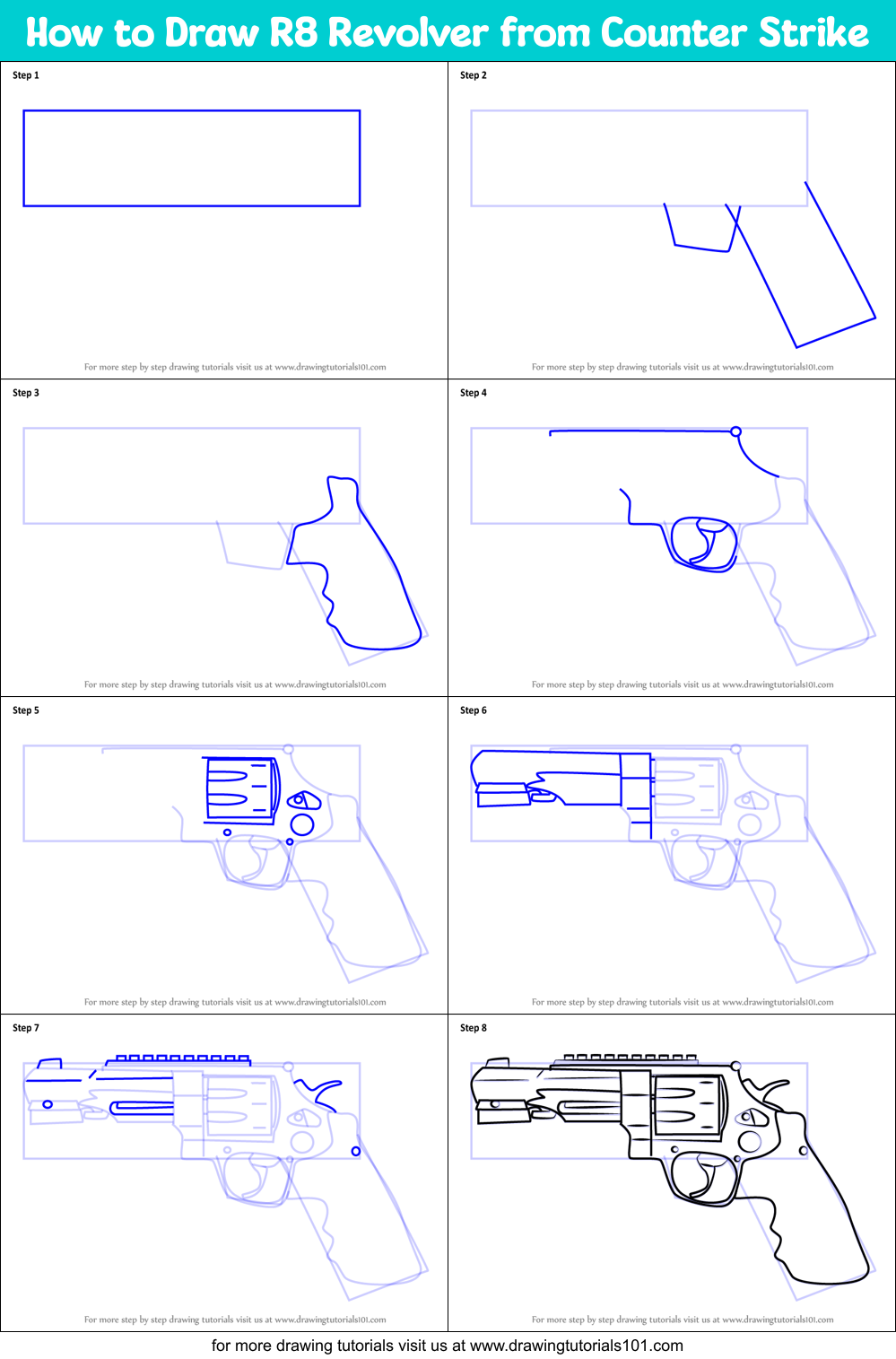 How to Draw R8 Revolver from Counter Strike printable step by step ...