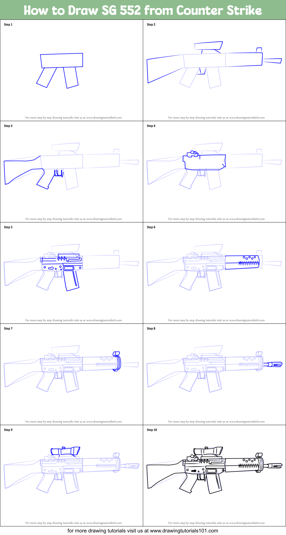 How to Draw SG 552 from Counter Strike printable step by step drawing