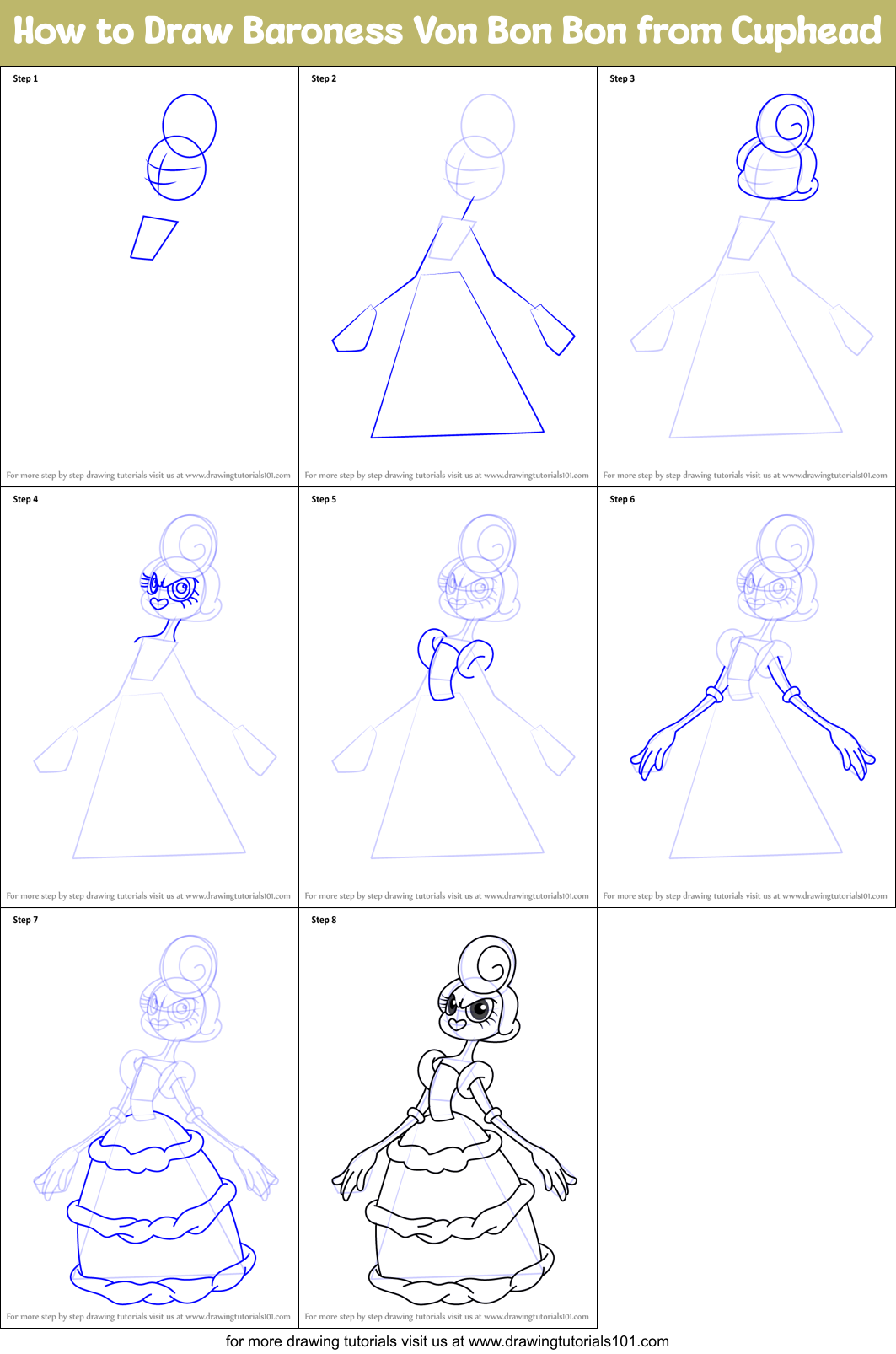 How to Draw Baroness Von Bon Bon from Cuphead printable step by step ...