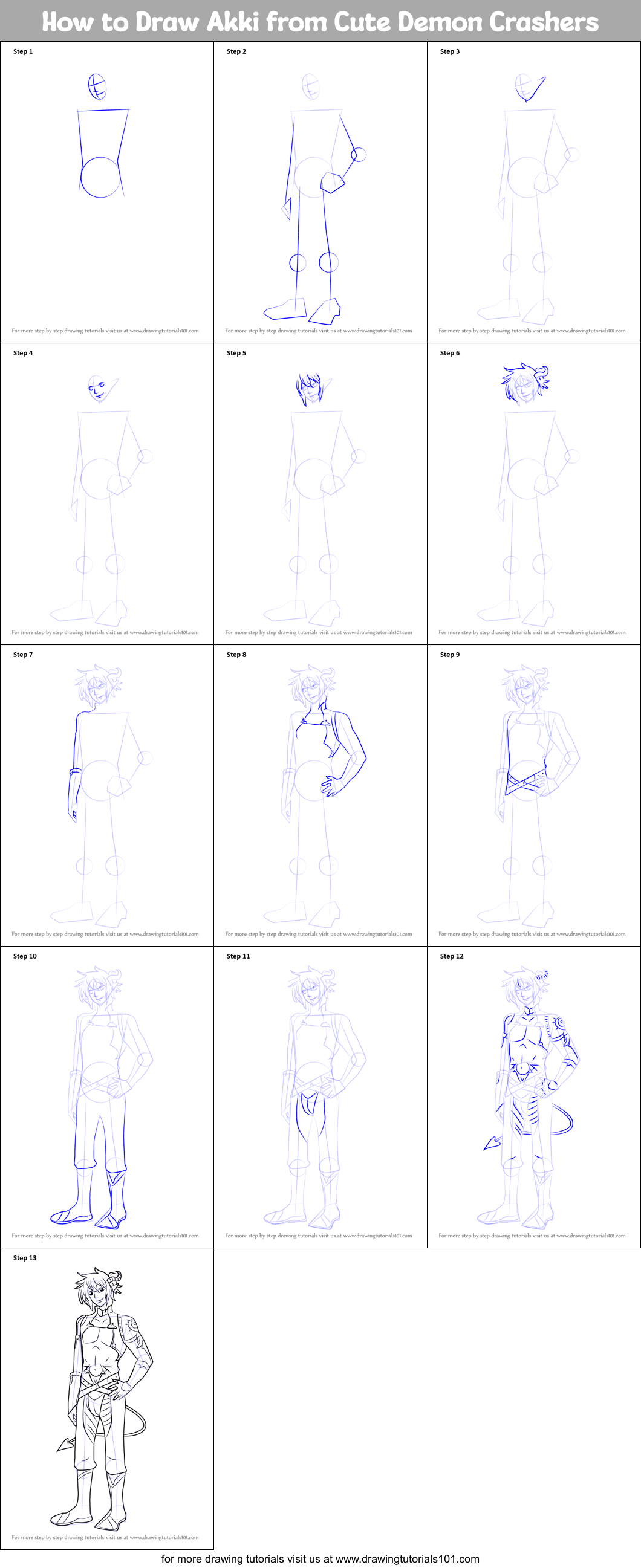 How to Draw Akki from Cute Demon Crashers printable step by step ...