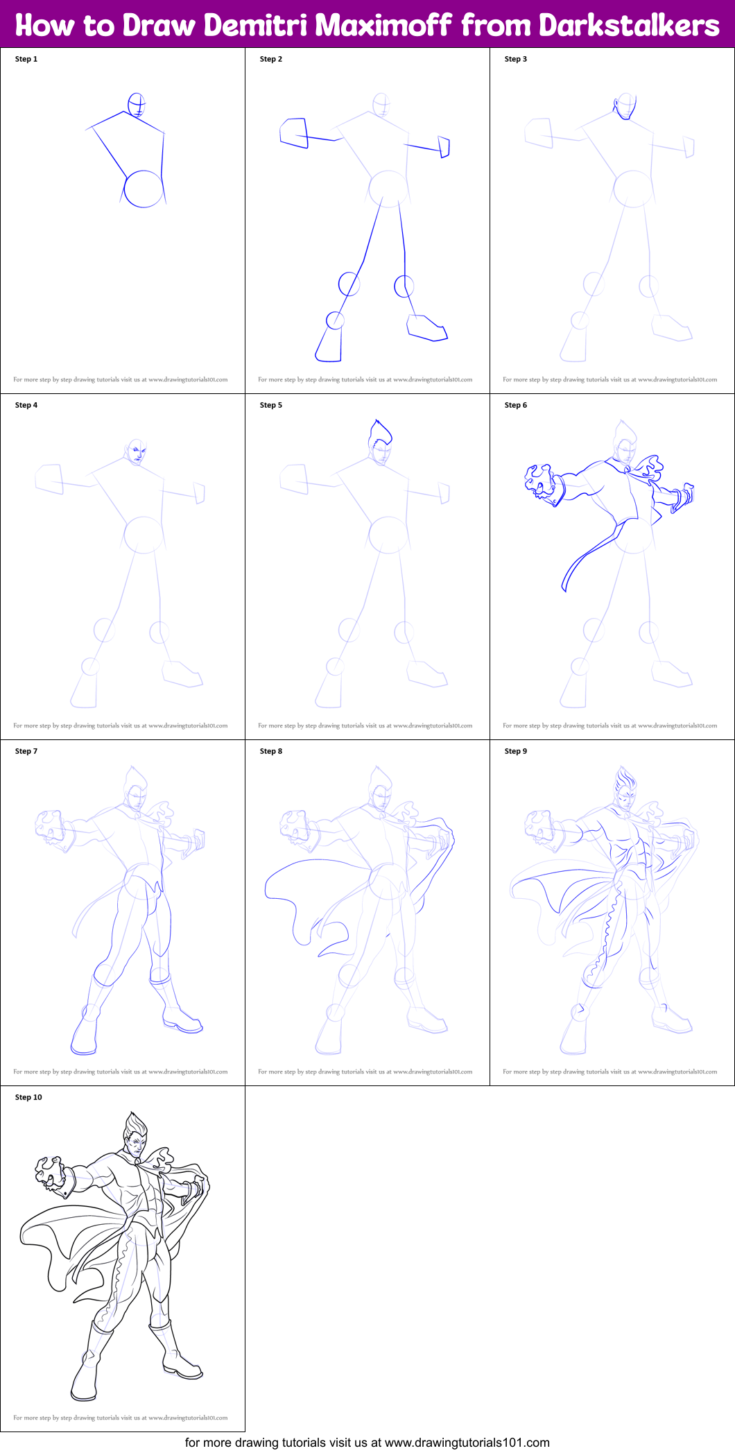 How to Draw Demitri Maximoff from Darkstalkers printable step by step ...