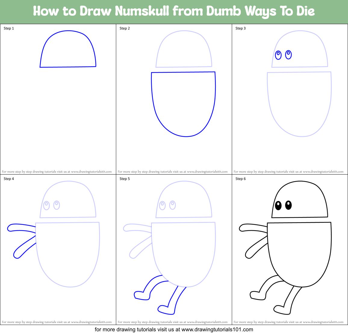 How To Draw Numskull From Dumb Ways To Die Printable Step By Step Drawing Sheet