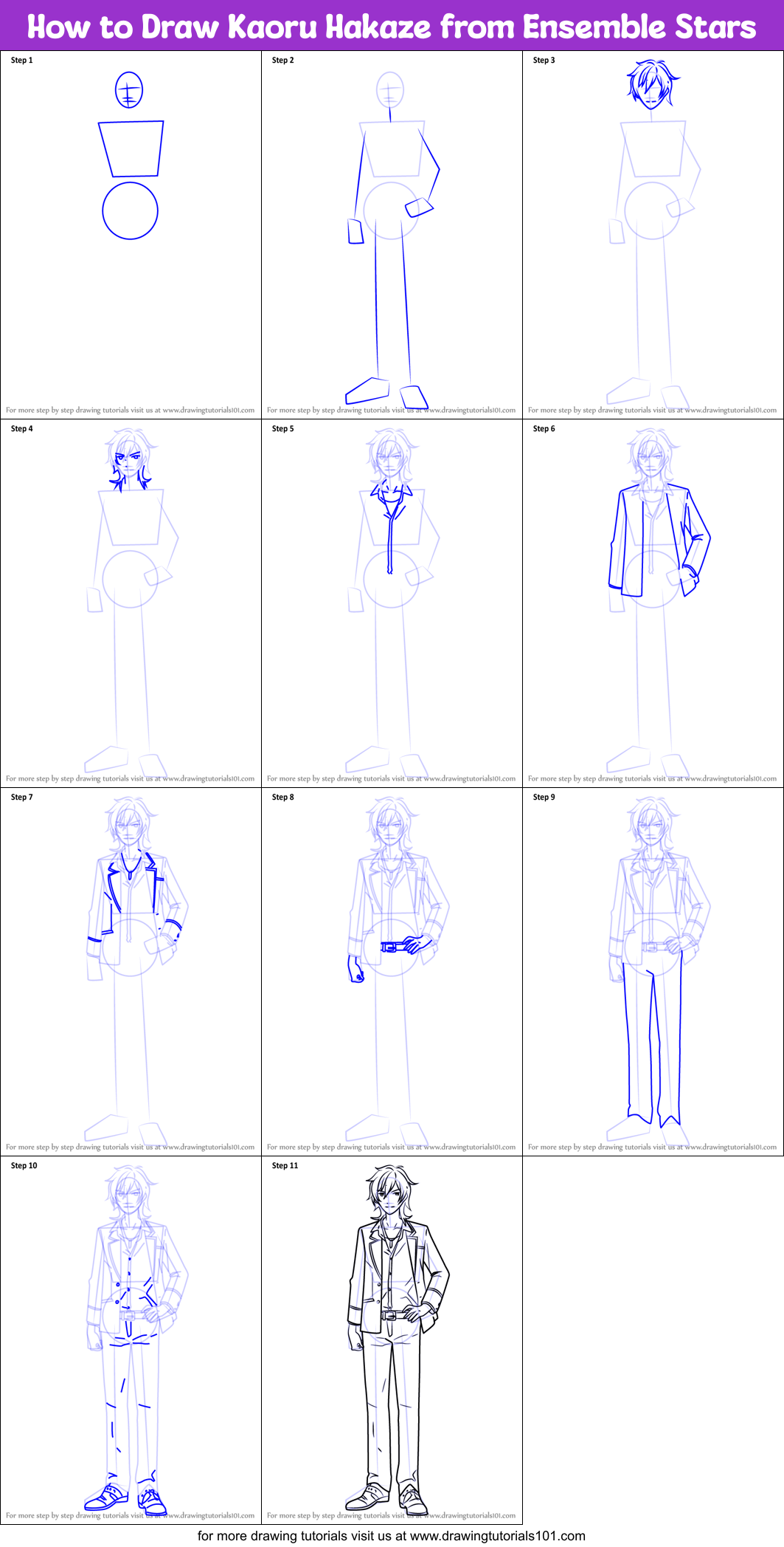 How to Draw Kaoru Hakaze from Ensemble Stars printable step by step ...