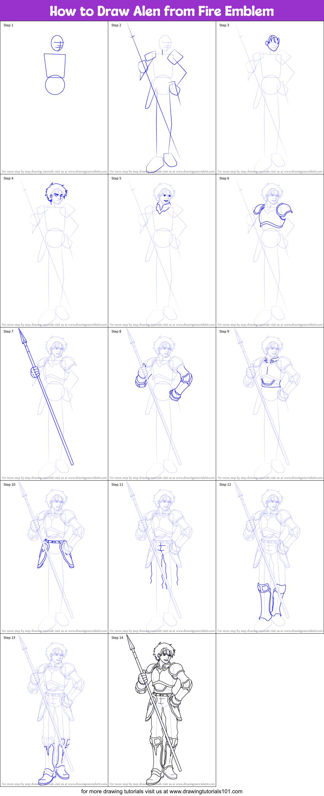 How to Draw Alen from Fire Emblem printable step by step drawing sheet ...