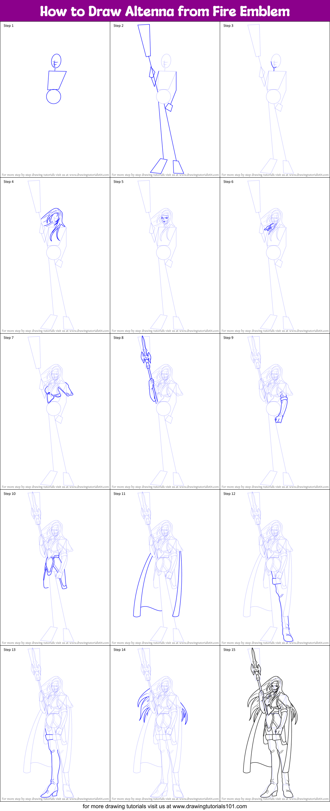 How to Draw Altenna from Fire Emblem printable step by step drawing ...