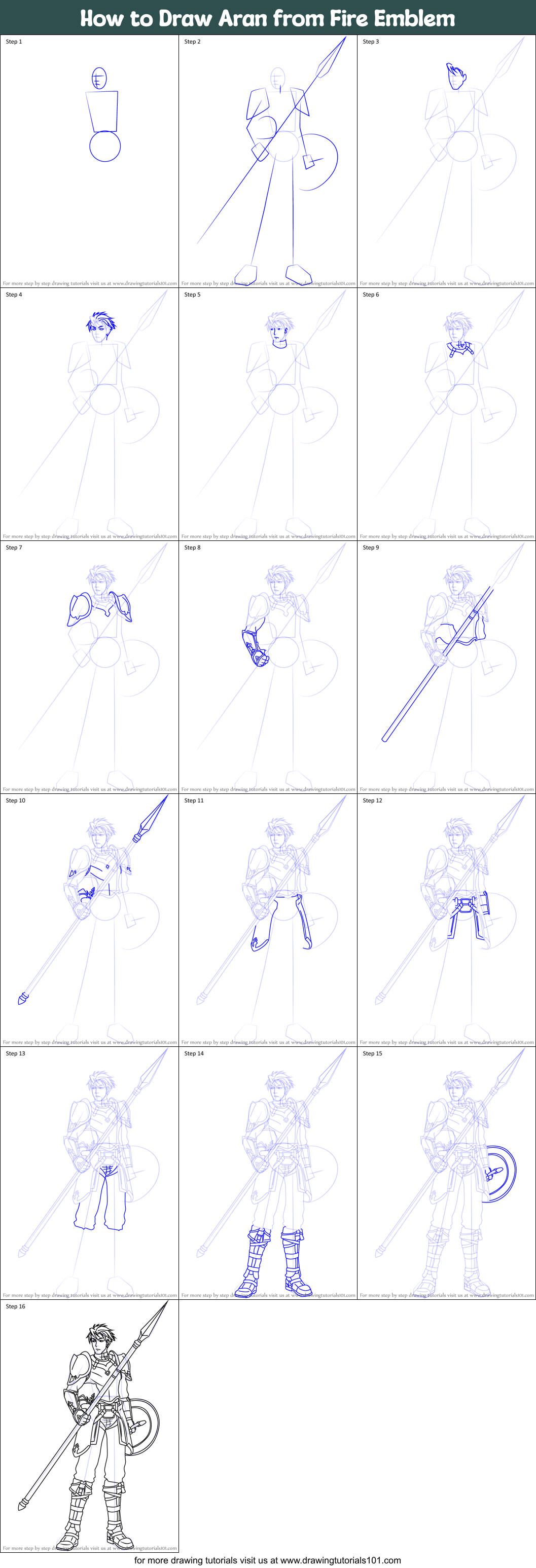 How to Draw Aran from Fire Emblem printable step by step drawing sheet ...