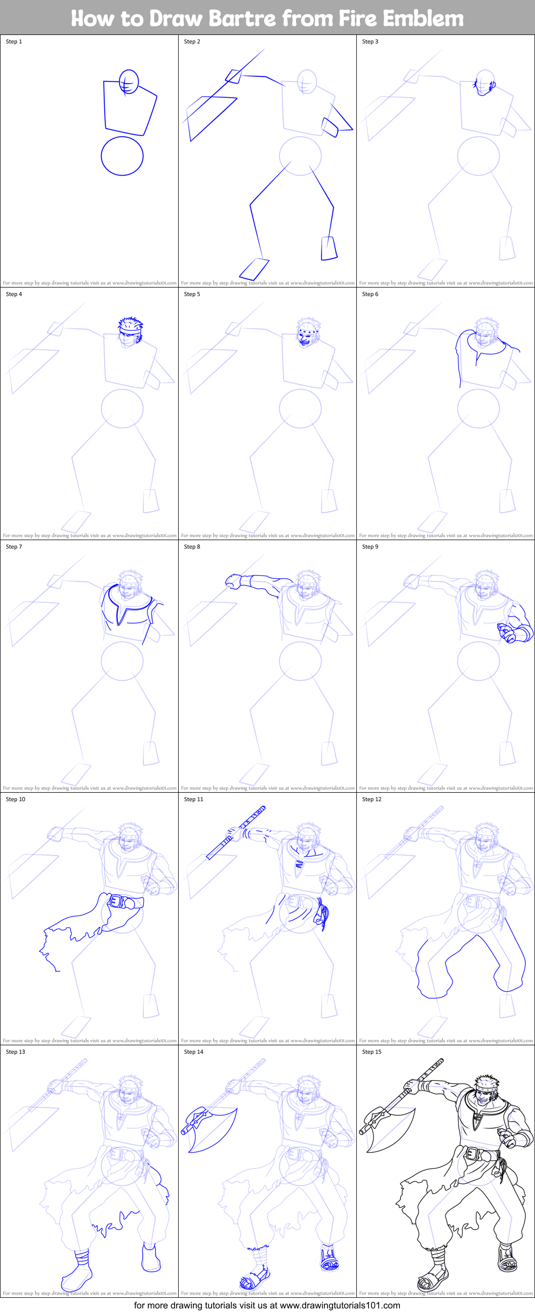 How to Draw Bartre from Fire Emblem printable step by step drawing ...