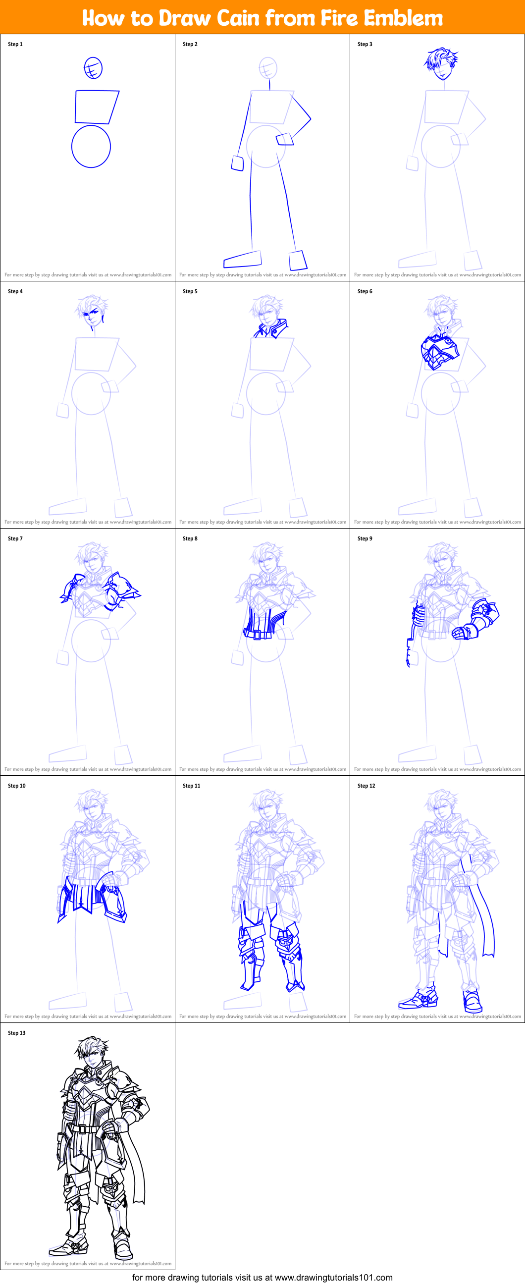 How to Draw Cain from Fire Emblem printable step by step drawing sheet ...