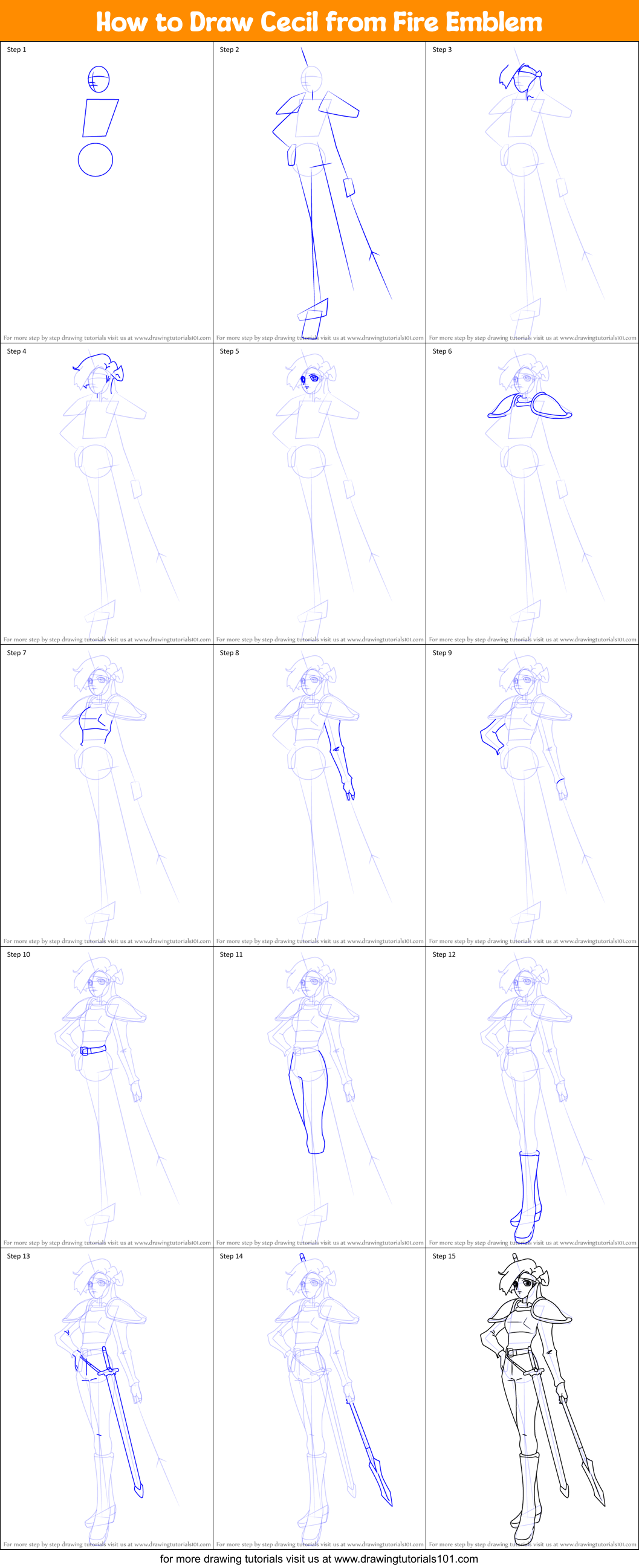 How to Draw Cecil from Fire Emblem printable step by step drawing sheet ...