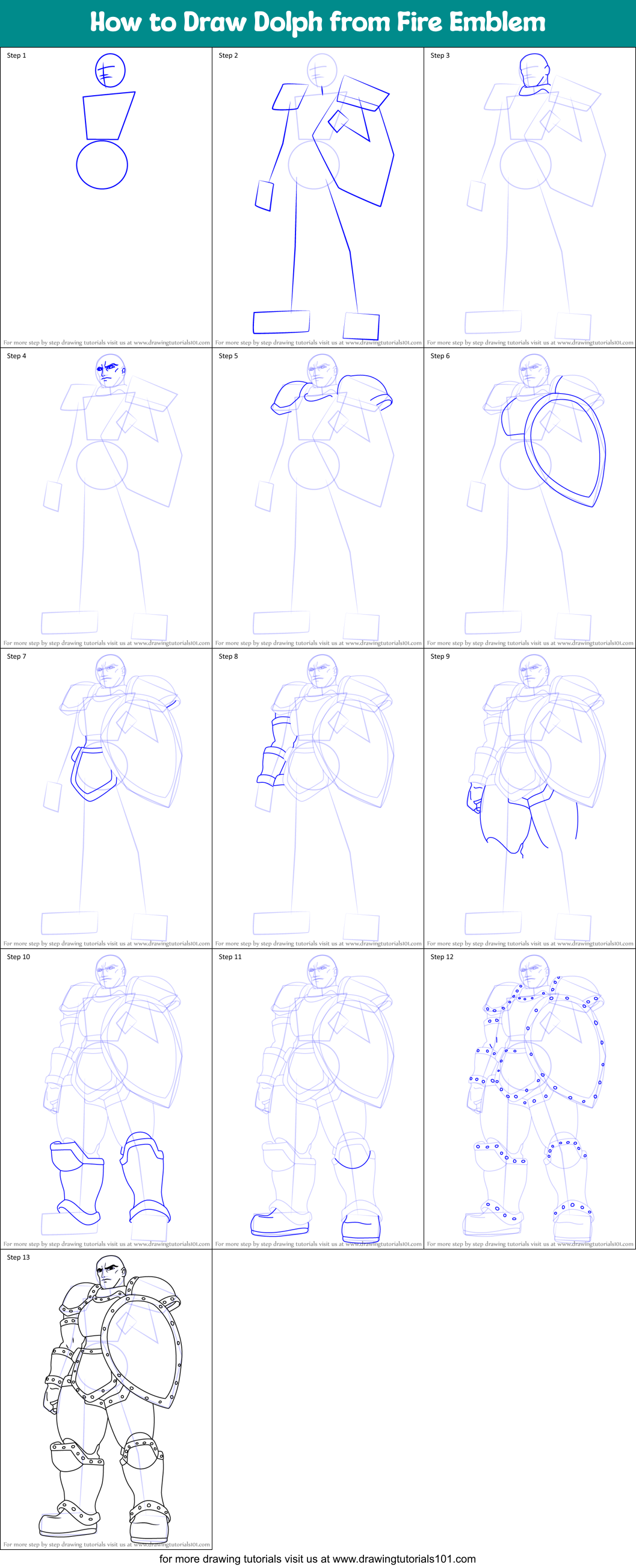 How to Draw Dolph from Fire Emblem printable step by step drawing sheet ...