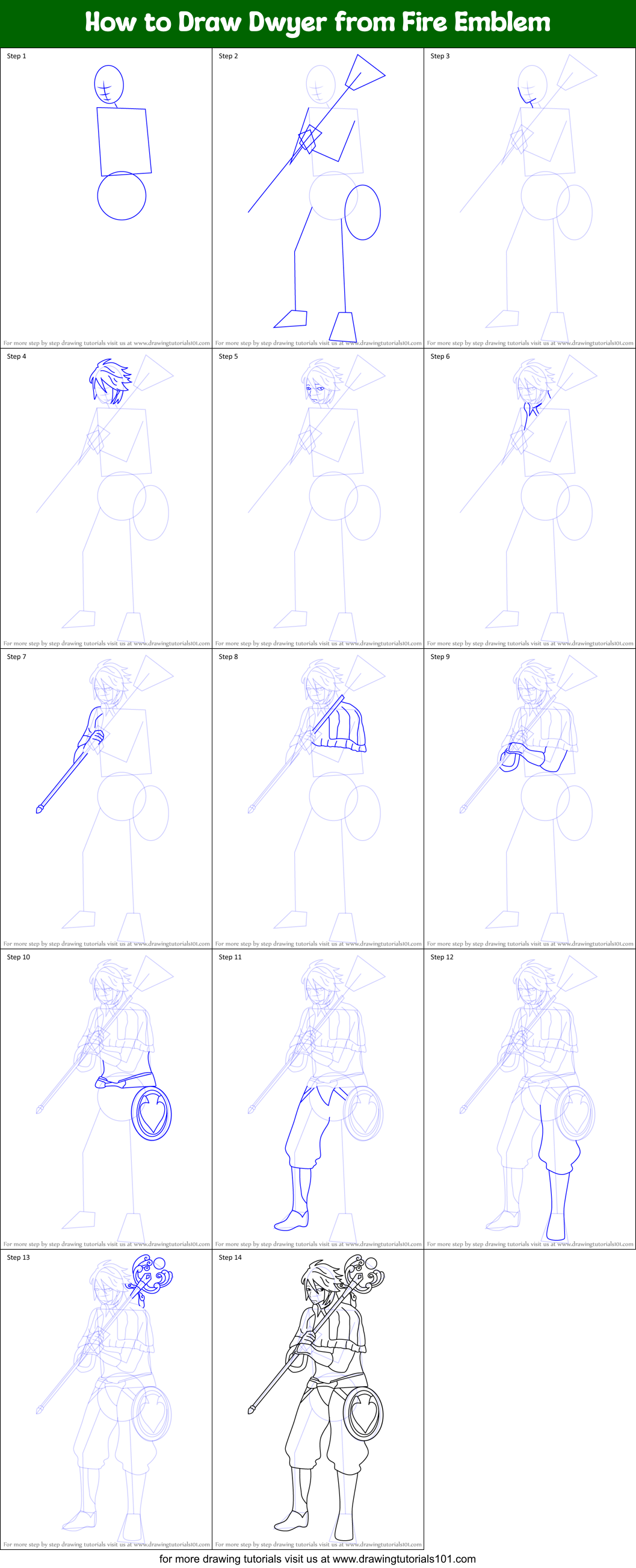 How to Draw Dwyer from Fire Emblem printable step by step drawing sheet ...