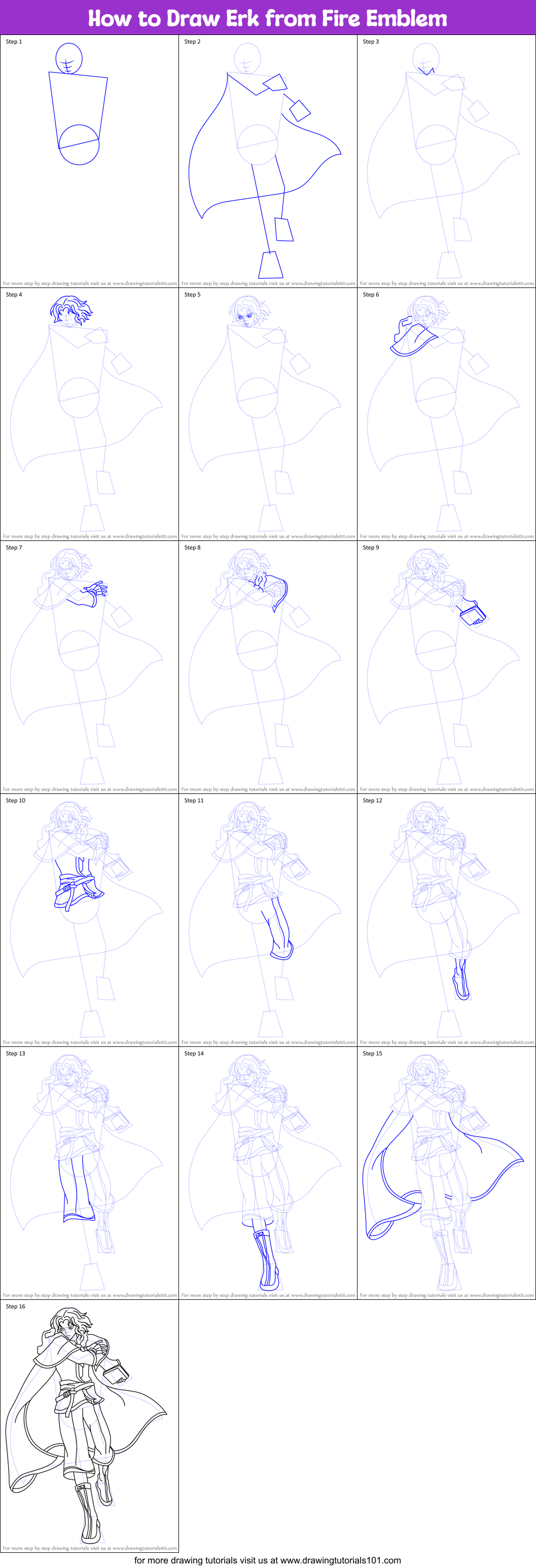 How To Draw Erk From Fire Emblem Printable Step By Step Drawing Sheet 