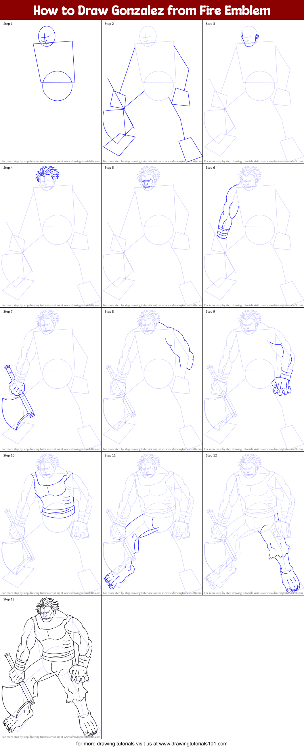 How to Draw Gonzalez from Fire Emblem printable step by step drawing ...