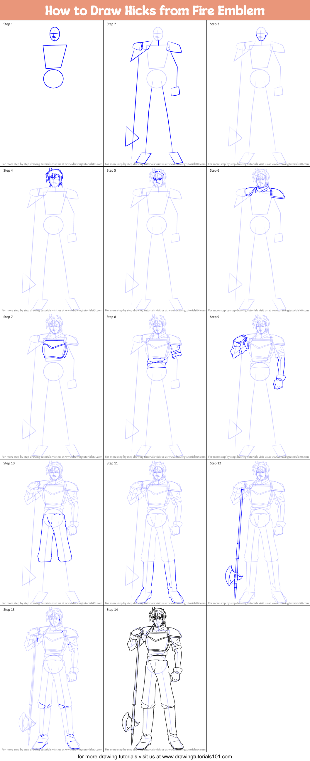 How to Draw Hicks from Fire Emblem printable step by step drawing sheet ...