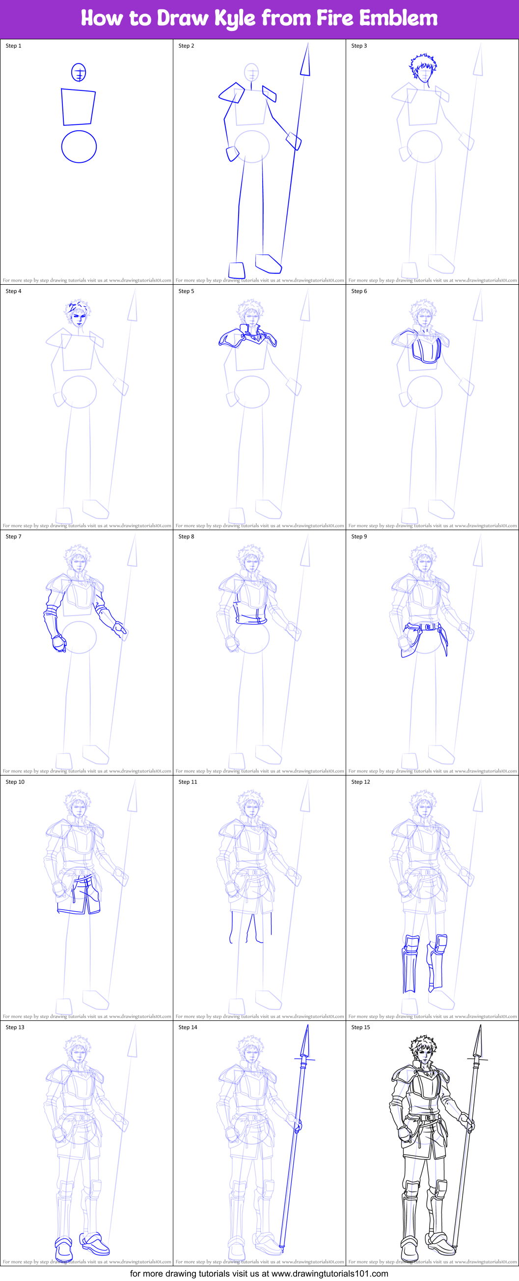 How to Draw Kyle from Fire Emblem printable step by step drawing sheet ...