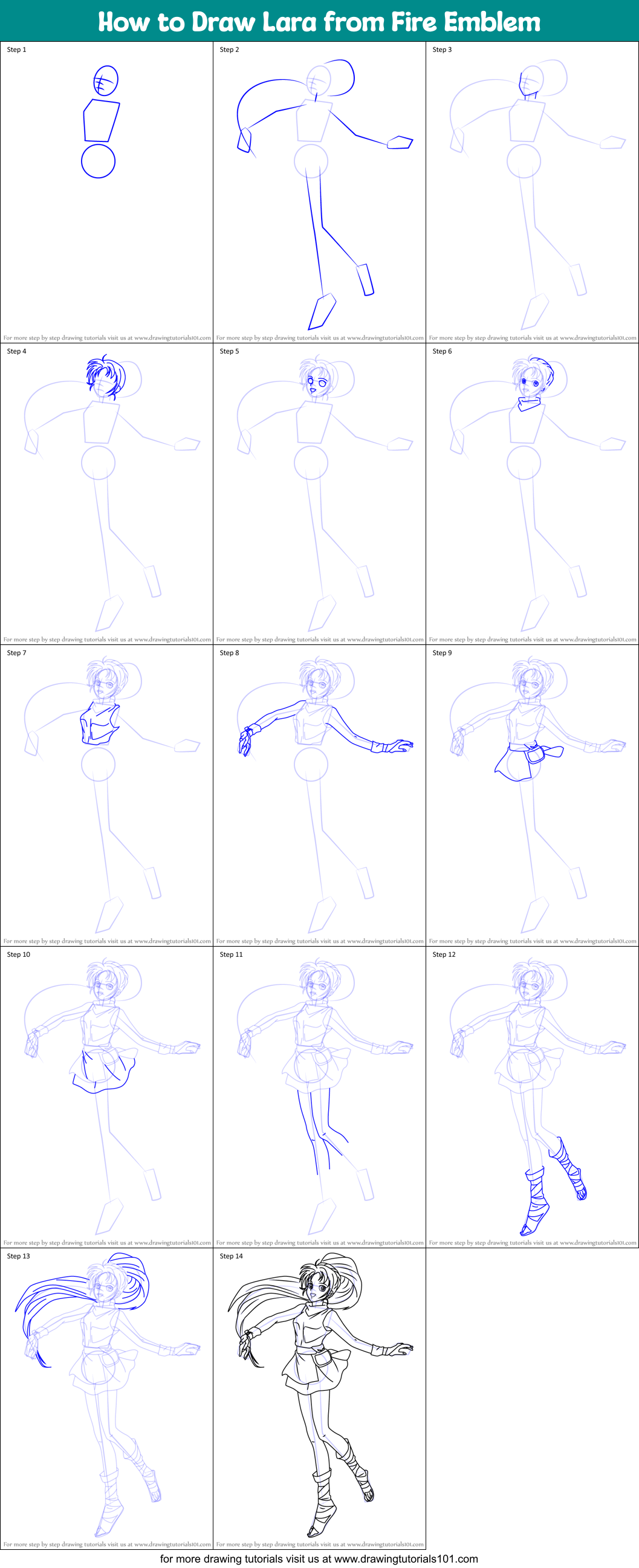 How to Draw Lara from Fire Emblem printable step by step drawing sheet ...